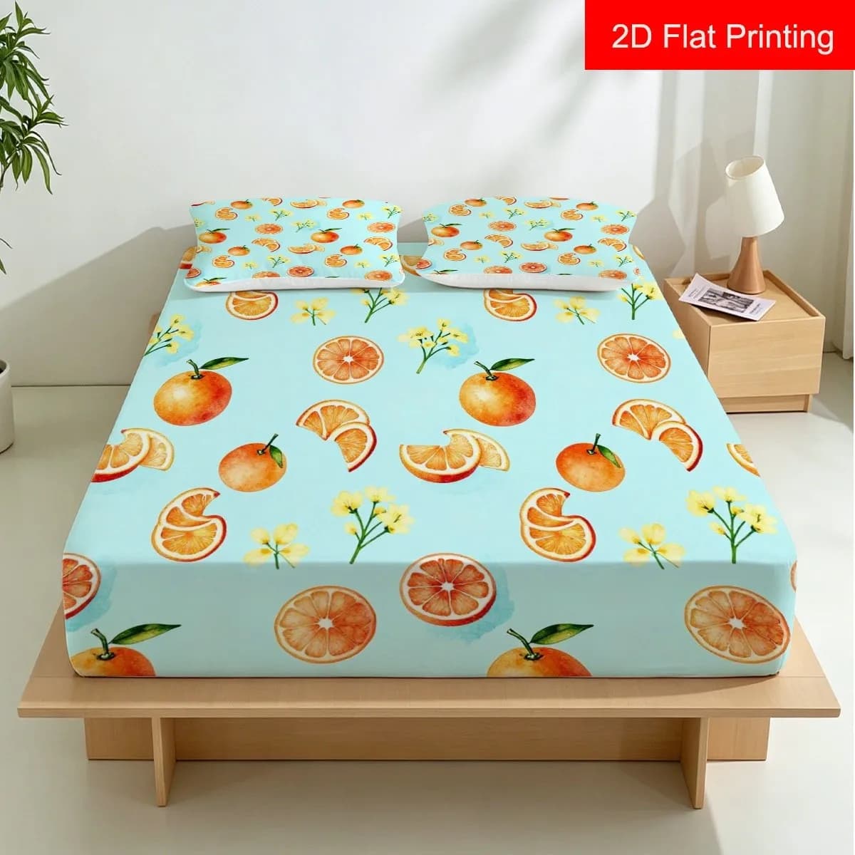 Autumn Celebration Themed 2D Digital Print Pumpkin, Fallen Leaves, Berries, and Mushrooms Bedding Set. Available in Various Sizes, Suitable as a Gift. Three-Piece Bedding Set (Includes 1 Fitted Sheet + 2 Pillowcases) with a Large Capacity Deep Bed Cover, Fitted Elastic Style, Protective Cover, Mattress Protector, Machine Washable Design, Holiday Decoration, Various Sizes, Breathable Protective Cover Plus Pillowcase