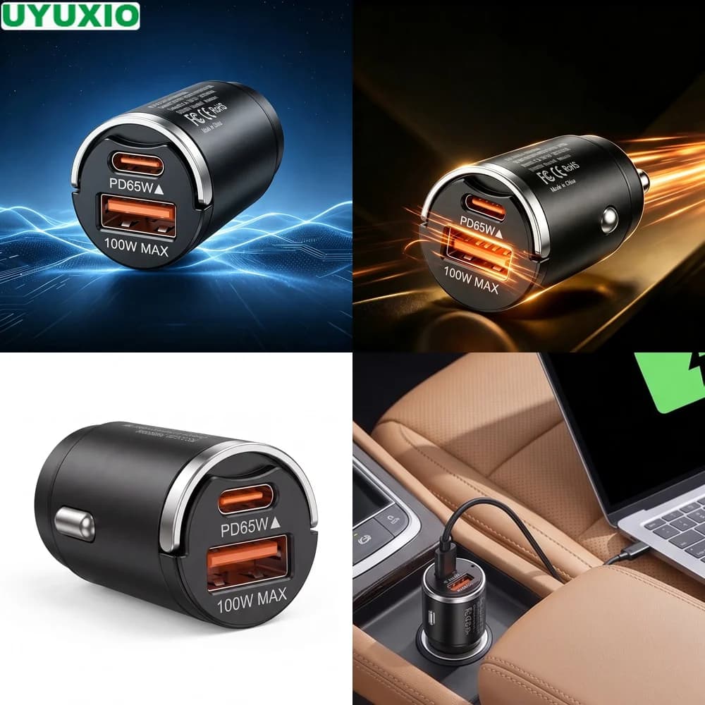 165W High Power Car Charger 65W USB C Power Delivery and 100W USB A for Cars Trucks SUVs and Vans Zinc Alloy Flush Fit Design