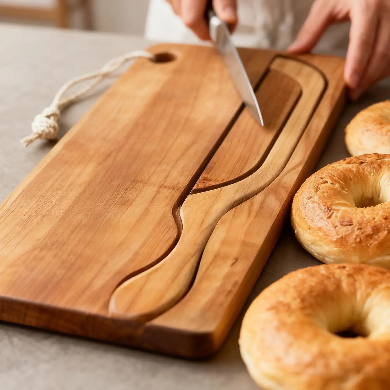 Arc-shaped bread cutters, set of wooden cutters to slice bread, for right and left hands, bagel, French baguette, kitchen utensils