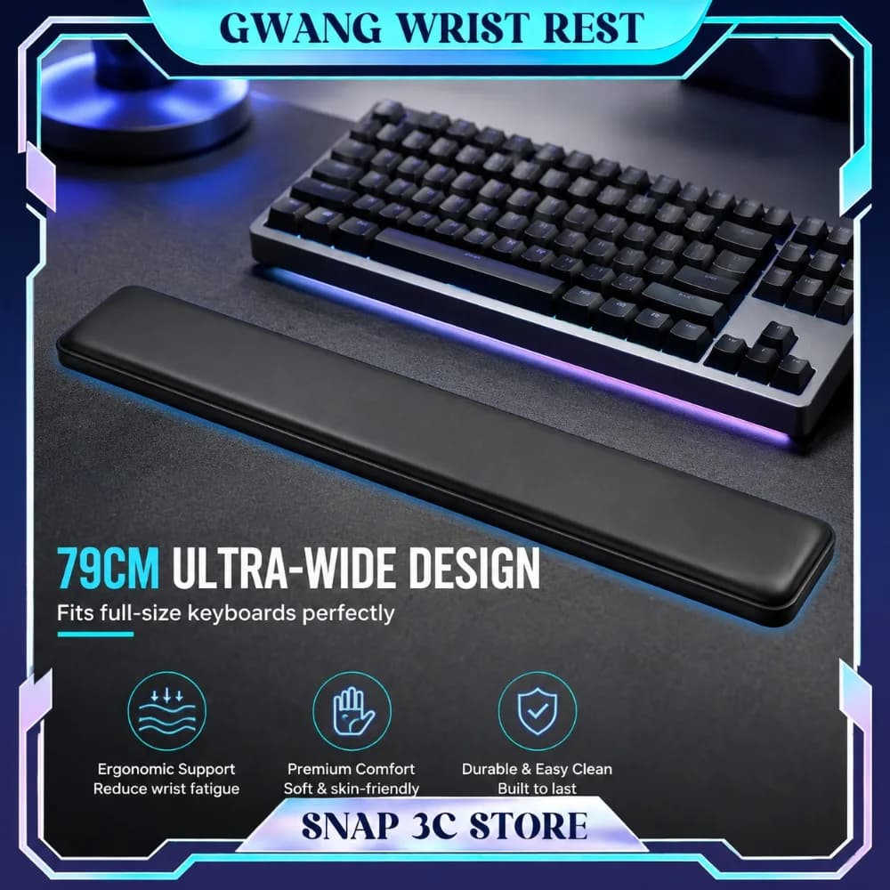 GWANG Premium Leather Keyboard Wrist Rest Memory Foam Ergonomic Hand Support Cushion Pain Relief Desk Organizer for Keyboards