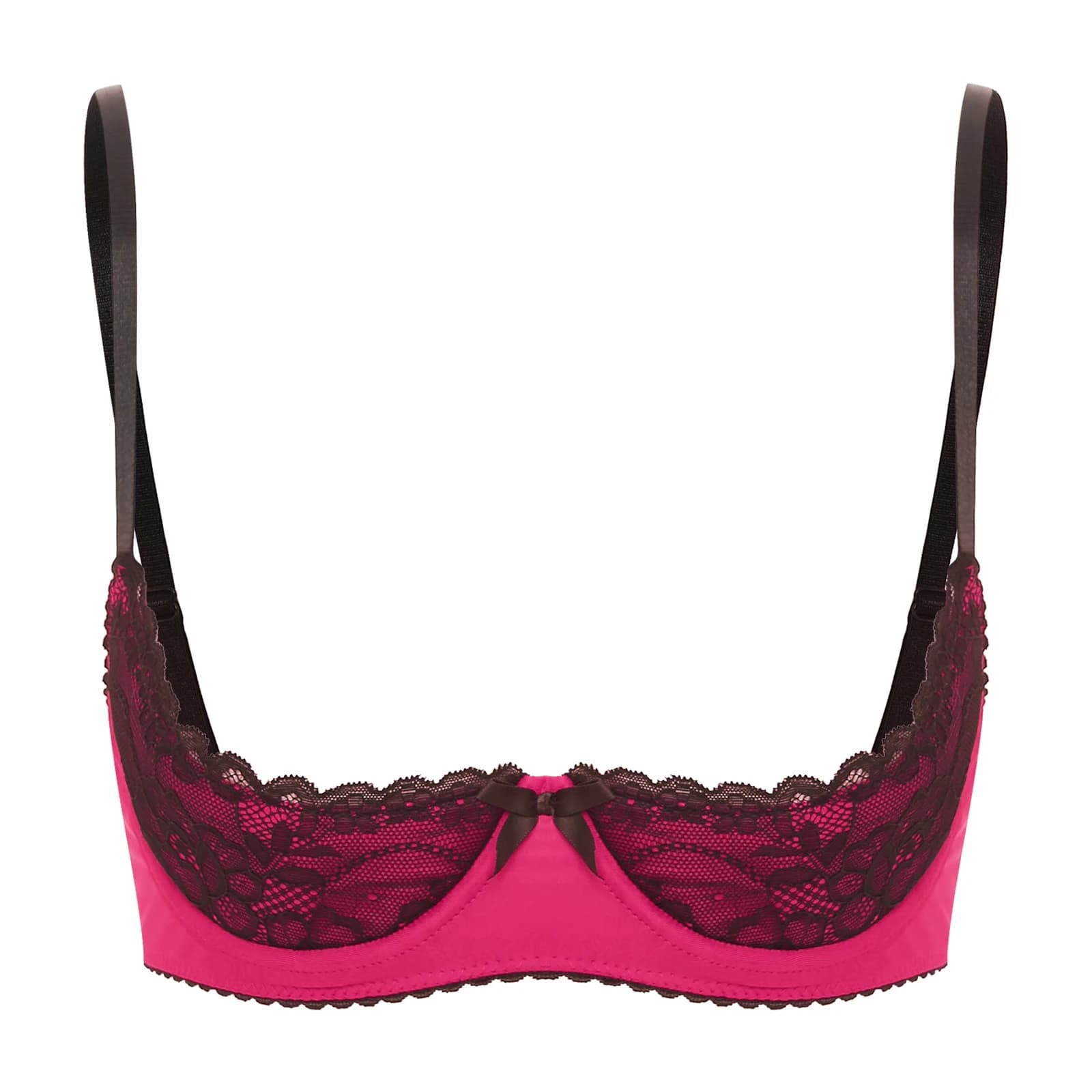 Sexy Womens Lace Push Up Open Chest Balconette Corset Hot Bra Underwear Lace 1/4 Cup Flat Hot Bra Padded Steel Ring Bra Top