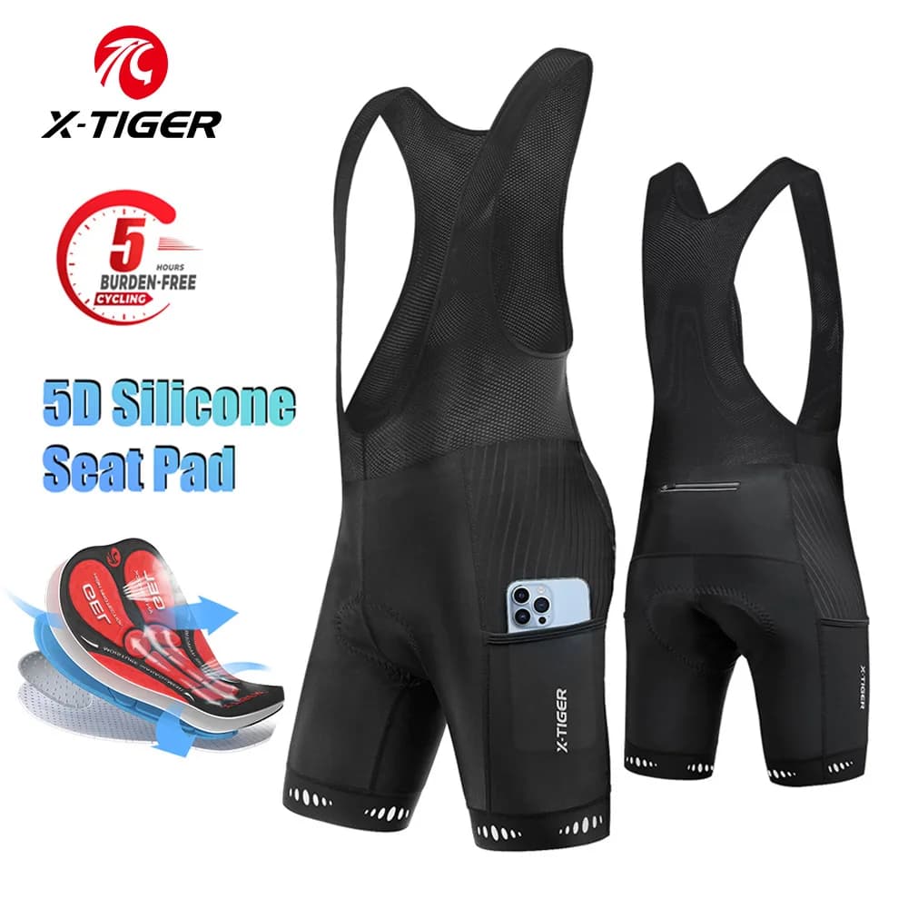 X-TIGER cycling shorts with 5D padding, 3 pockets, breathable, fast drying, for road bike and mountain bike, for long trips