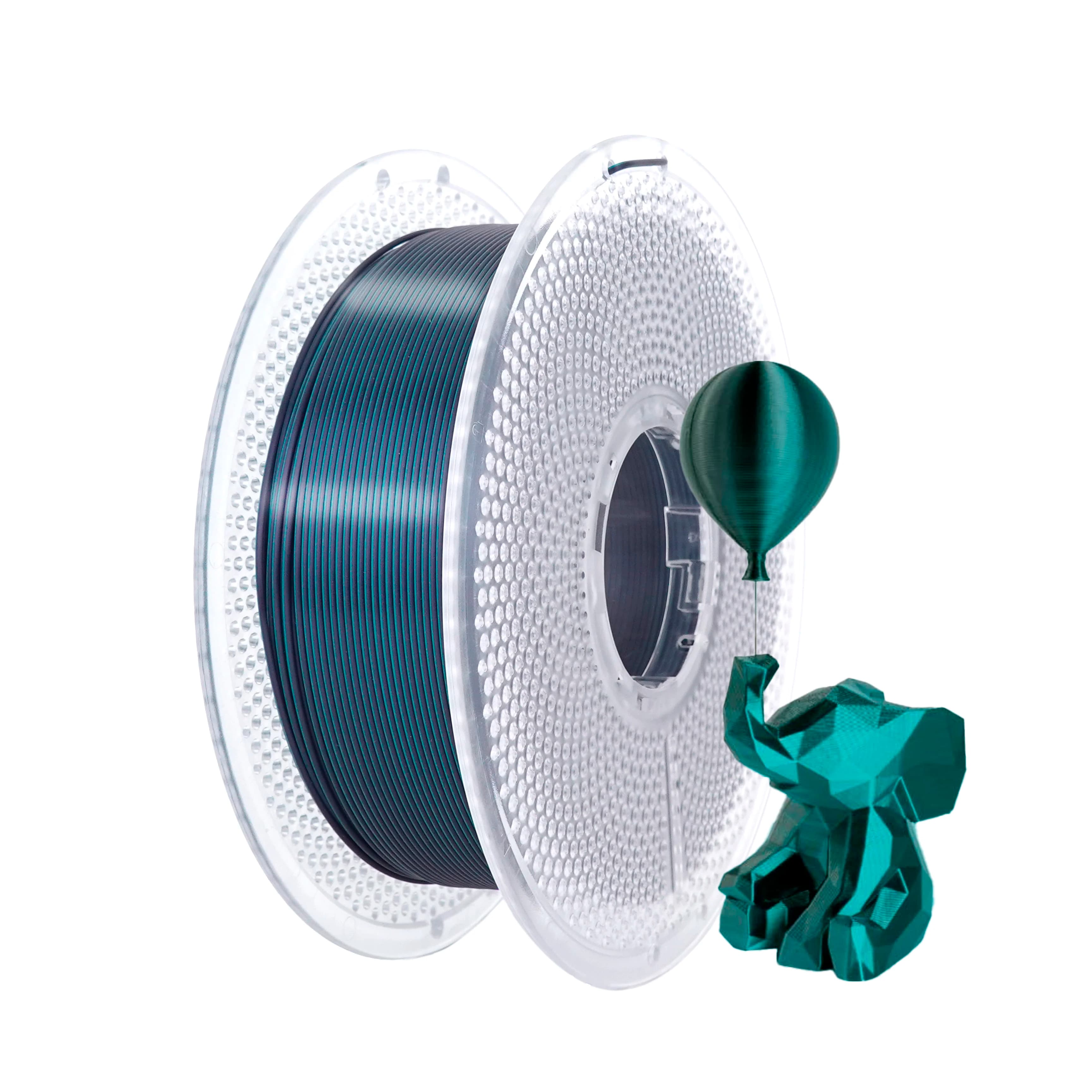 Filamento PLA Seta Bicolore, Texture Setosa Lucida, Precisione Dimensionale +/- 0,02mm, Bobina da 1KG (2,2 libbre), PLA Seta 1kg Verde Nero