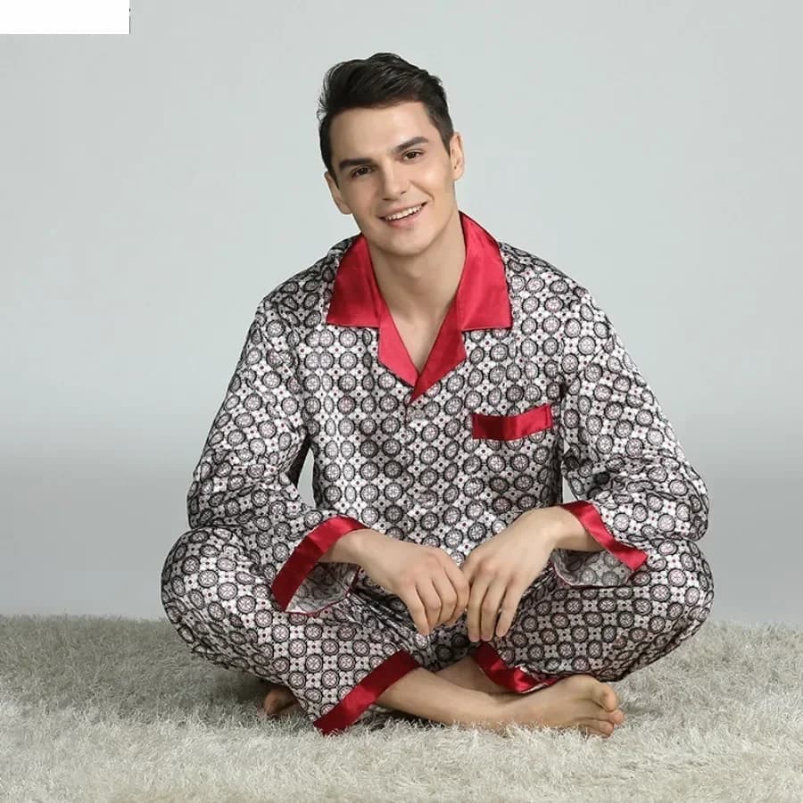 Pigiama da uomo primavera estate set top e pantaloni a maniche lunghe due pezzi in raso vestiti per la casa indumenti da notte da salotto stampati in seta ghiacciata maschile