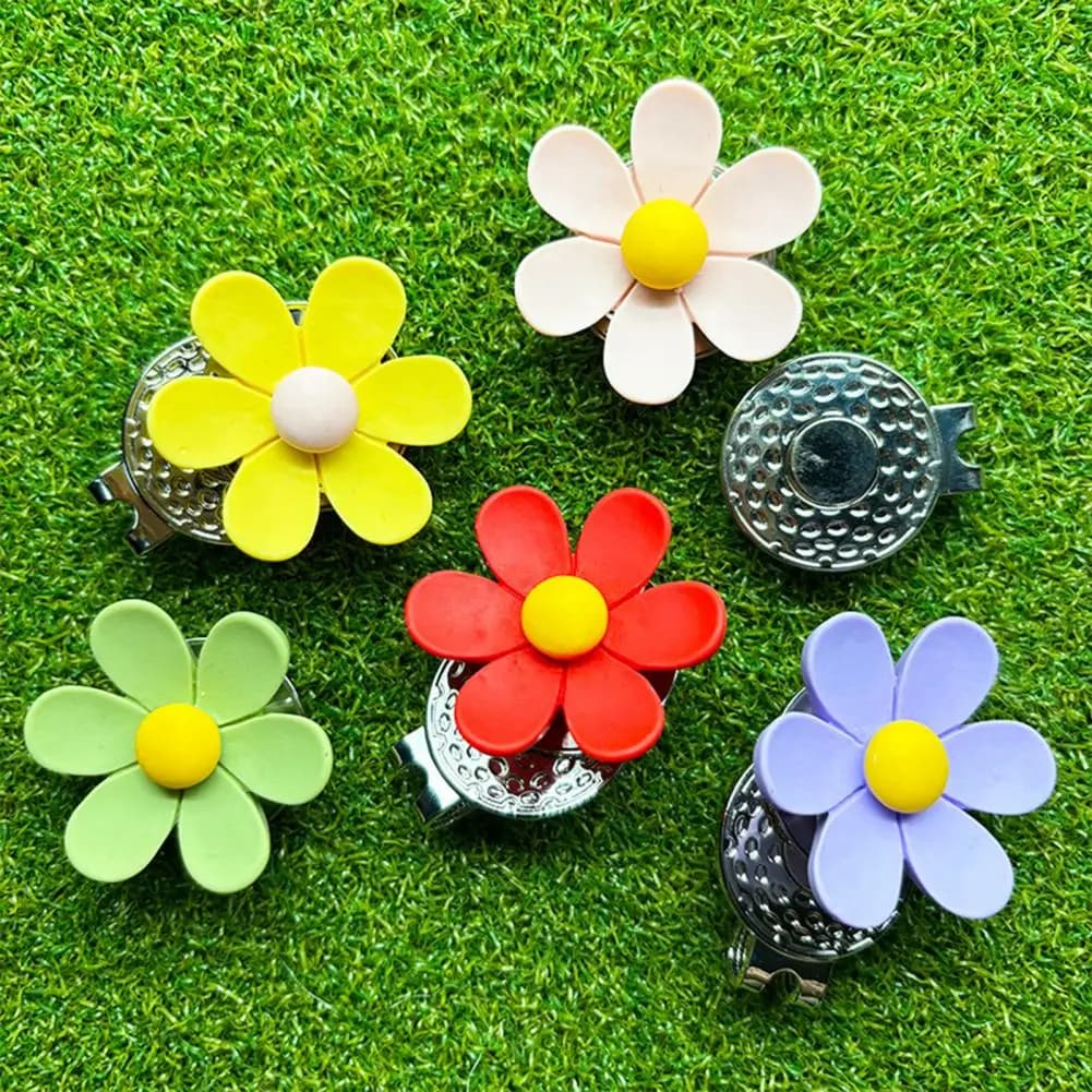 Indicatore magnetico per pallina da golf con clip per cappello Indicatore per pallina da golf a forma di fiore Set di clip per cappuccio magnetico Accessori da golf
