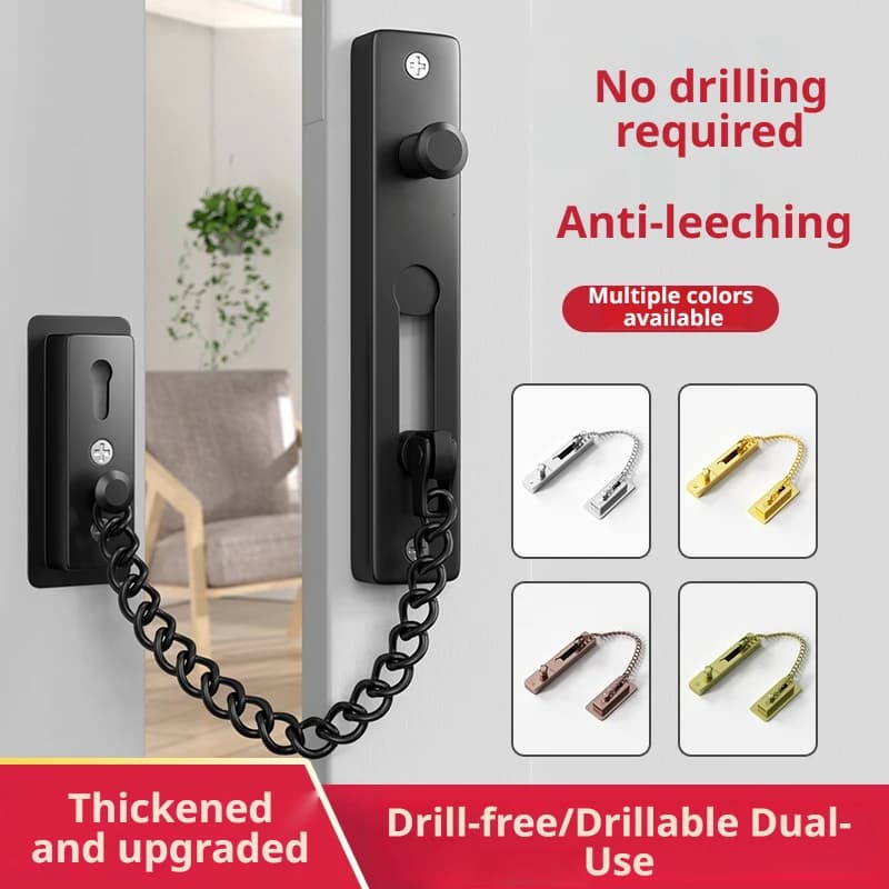 Heavy-Duty Polished Stainless Steel Door Chain Lock - Spring-Loaded Anti-Theft Press Lock Latch Guard with Mounting Screws