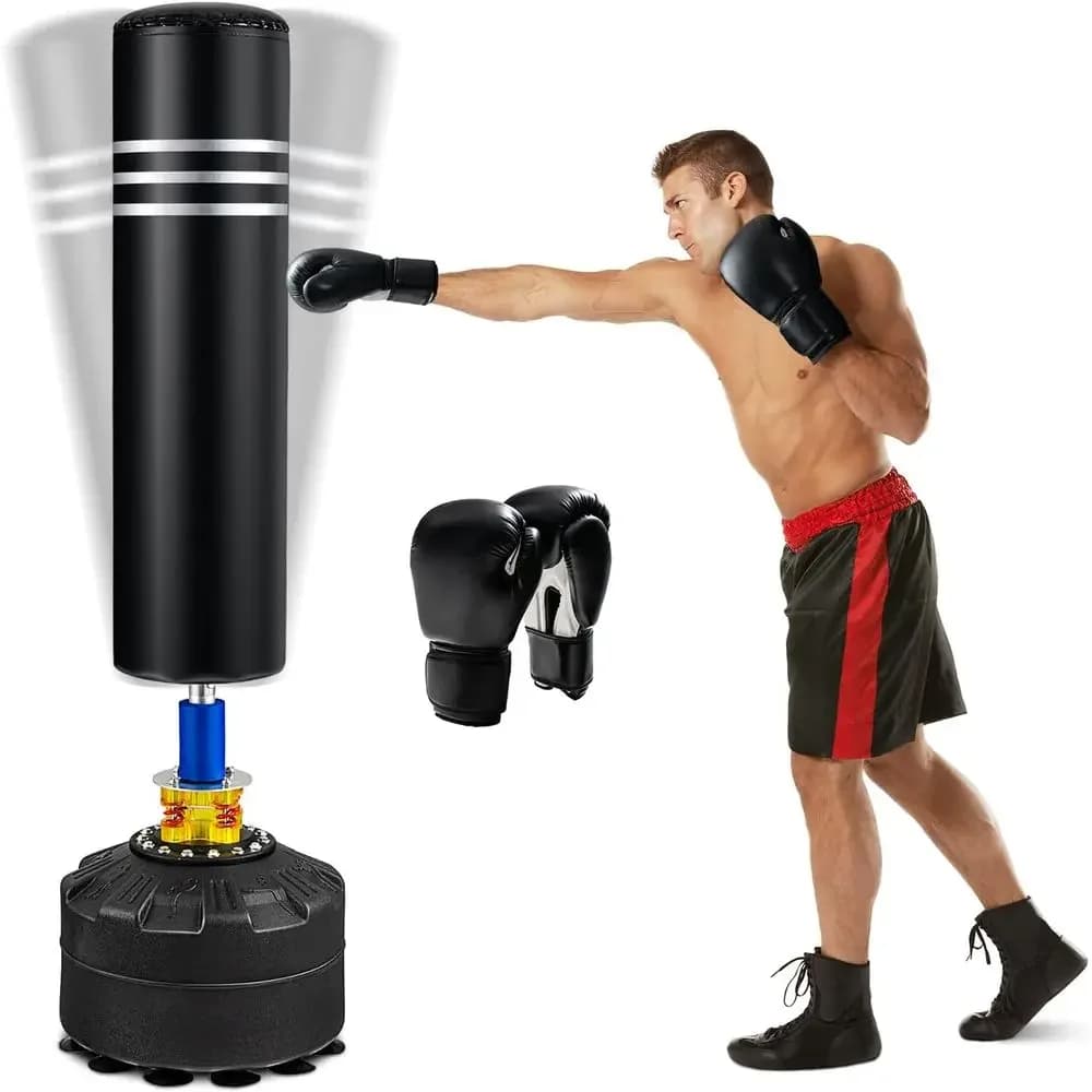 70 Heavy Duty Freestanding Boxing Bag with Gloves and Suction Base for Home Gym or Kickboxing Training