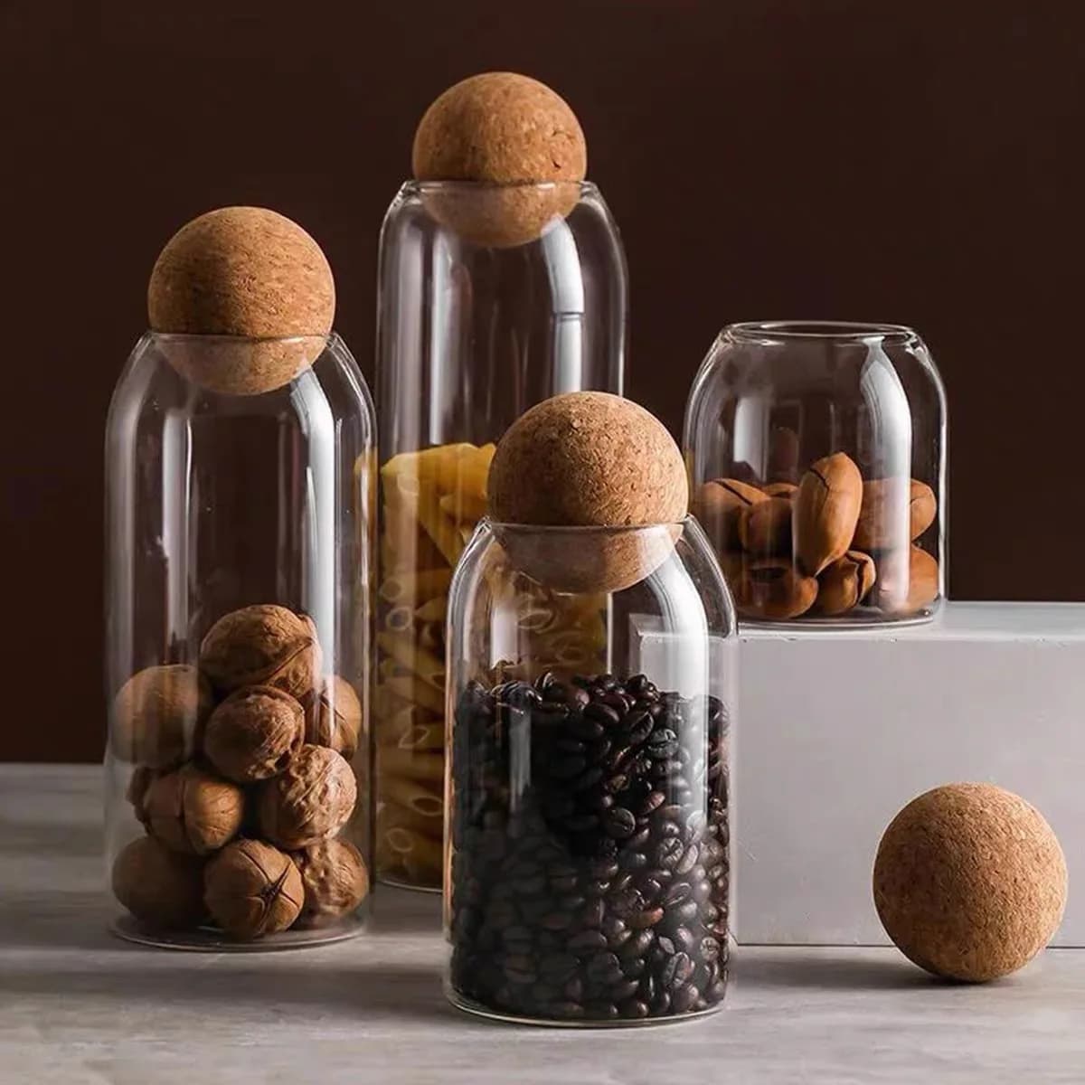Barattolo sigillato Tappo in sughero in vetro Chicchi di caffè Scatola di immagazzinaggio di frutta secca Barattolo di stoccaggio multigrani per alimenti da cucina Barattolo di tè in sughero