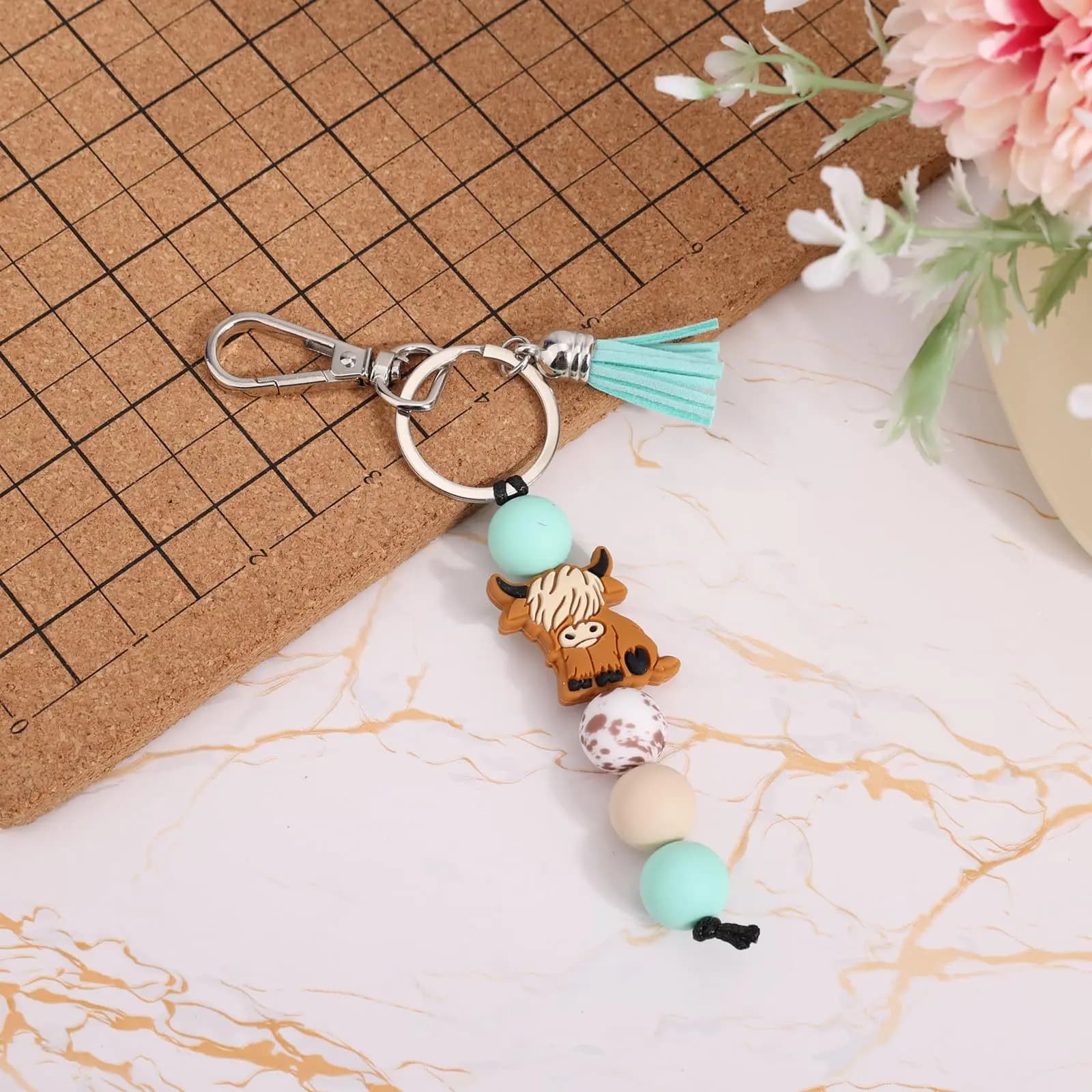 Portachiavi con mucca delle Highland, simpatico animale in silicone, ciondolo per chiavi, decorazione per borsa o auto, regalo per amici e famiglie