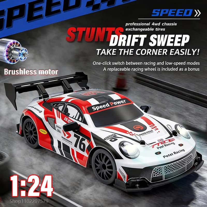 Auto RC Drift 1:24 4WD con Telecomando 2.4Ghz, Stile JDM con Luci LED, Velocità 20KM/H, Giocattolo da Corsa per Bambini e Adulti, Regalo di Compleanno