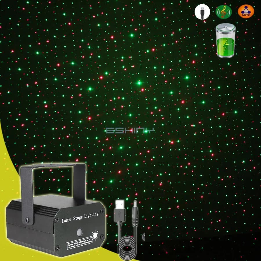 Rechargeable Mini R&G Firefly Laser Disco Light Full Stars Projector DJ Dance Bar Party Xmas Stage Effect Decoration Lamp YB