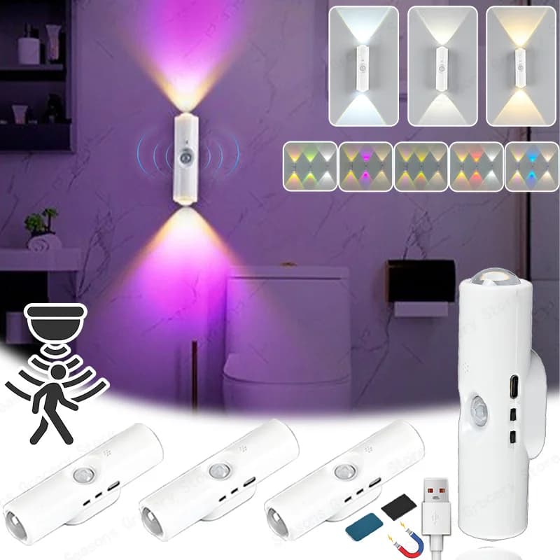 Lampada da parete con sensore di movimento intelligente a 3/7 colori, ricaricabile, che cambia luce notturna magnetica per la decorazione domestica, camera da letto, cucina, decorazioni per la casa