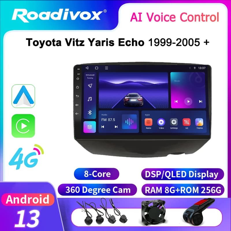 roadivox Android car radio for Toyota Vitz Yaris Echo 1999 2005 GPS Navigation video Multimedia Player tape recorder carplay