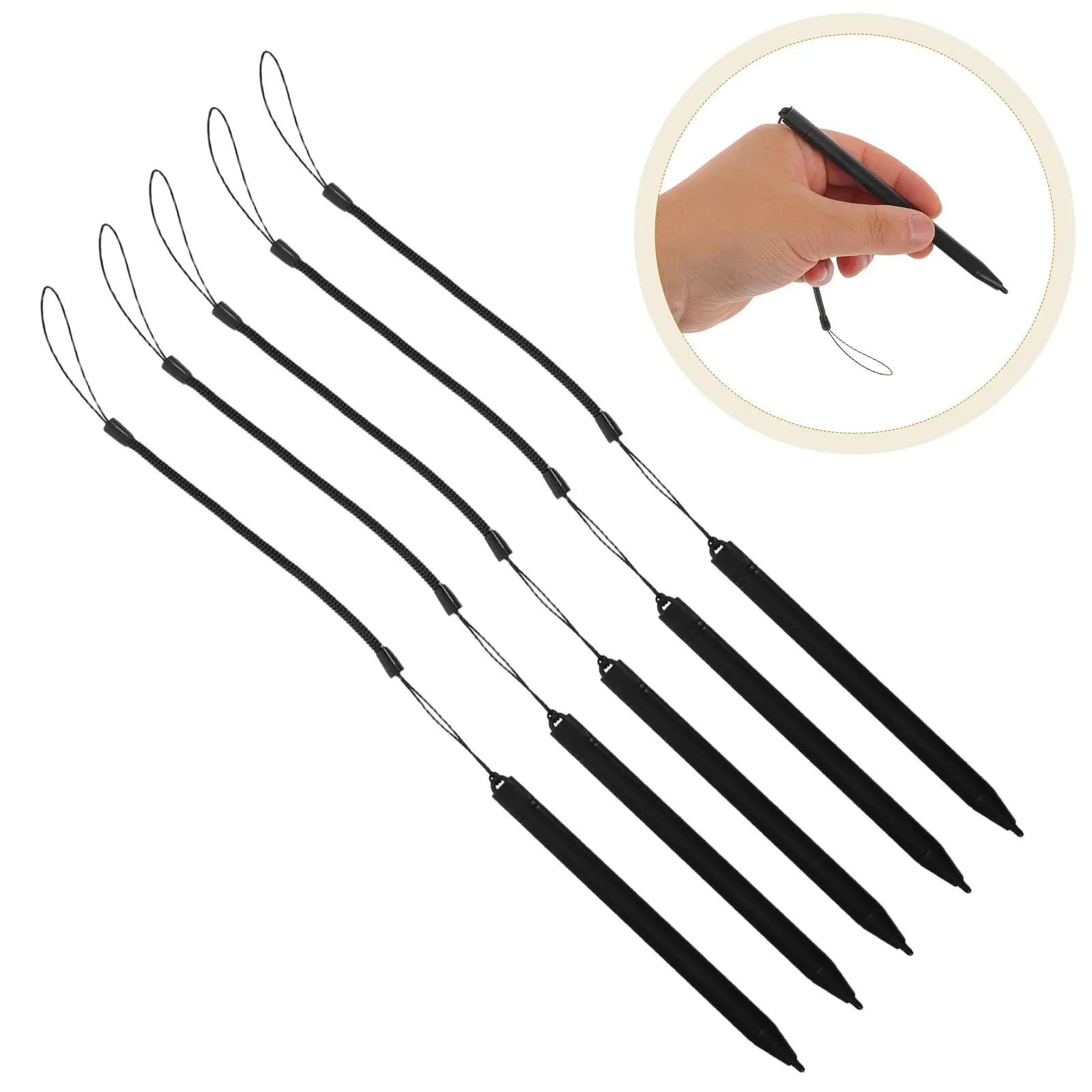 5 Set di Penne Stilo Touch Resistenti in Plastica con Cordino a Molla per Disegno e Scrittura Fluida su Tablet LCD