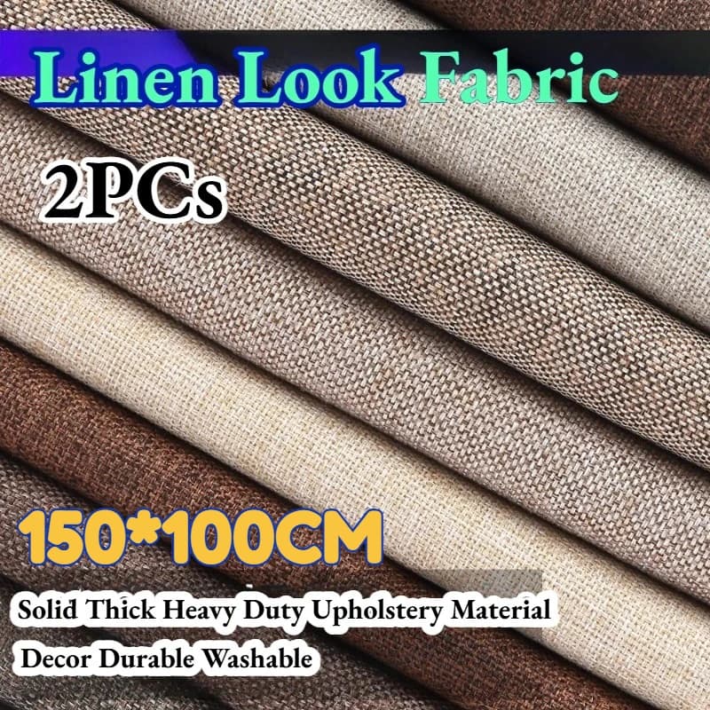 Fabric Linen Look Thick Heavy Duty Solid Upholstery Material Versatile for Sofa Covers Living Room Decor Durable Washable 2Pcs