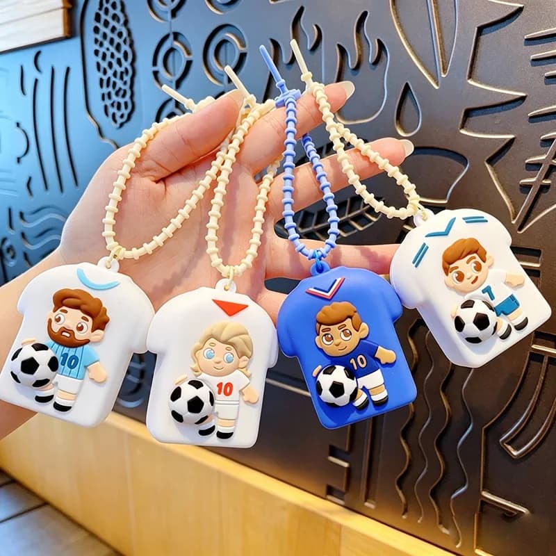 1 pz Portachiavi Squishy in Silicone a Forma di Maglia da Calcio, 4 Stili, Antistress Giocattolo Fidget Calciatore, Ciondolo per Borsa, Regalo