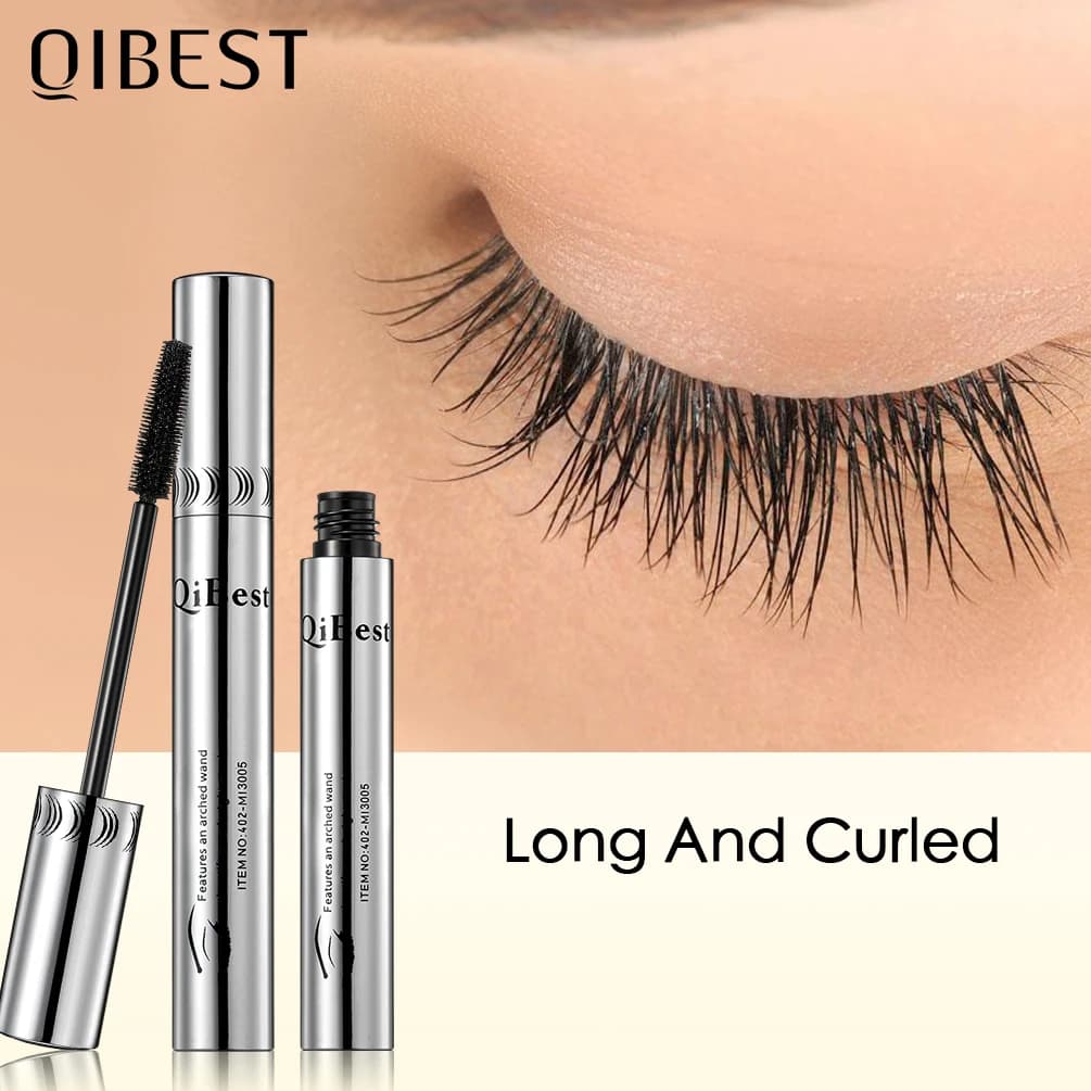QIBEST Waterproof Mascara Black Eye Makeup Rimmel 4D Cosmetic Eyelash Curling Mascara Thick Silk Fiber Eyelash Mascara Volume Mascara