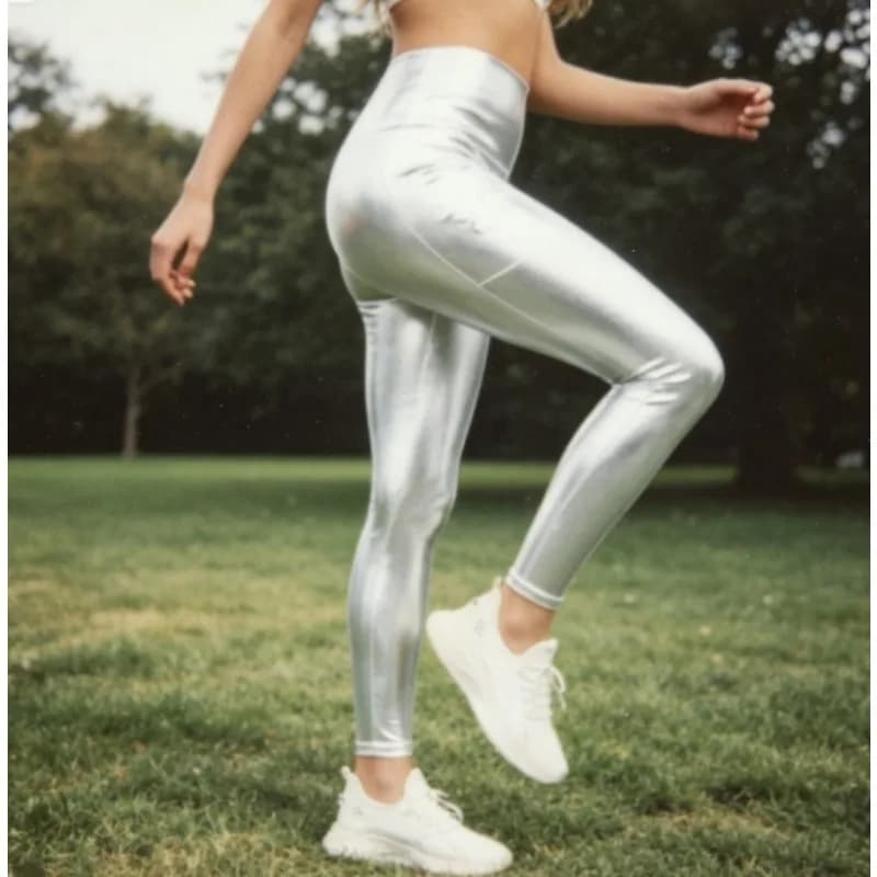 Women High Waist Gold Foil Solid Color Yoga Leggings Tight Workout Fitness Casual Pencil Pants