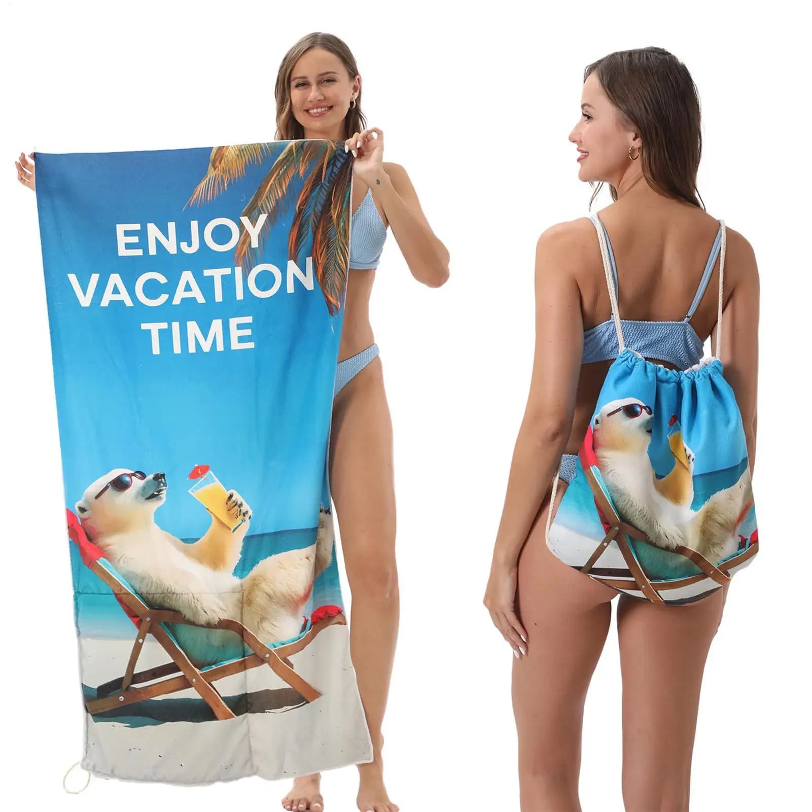 Borsa per asciugamano da spiaggia 2 in 1 convertibile, ad asciugatura rapida, assorbente, pieghevole, 2 in 1, zaino coperta da spiaggia, anti-sabbia, per piscina