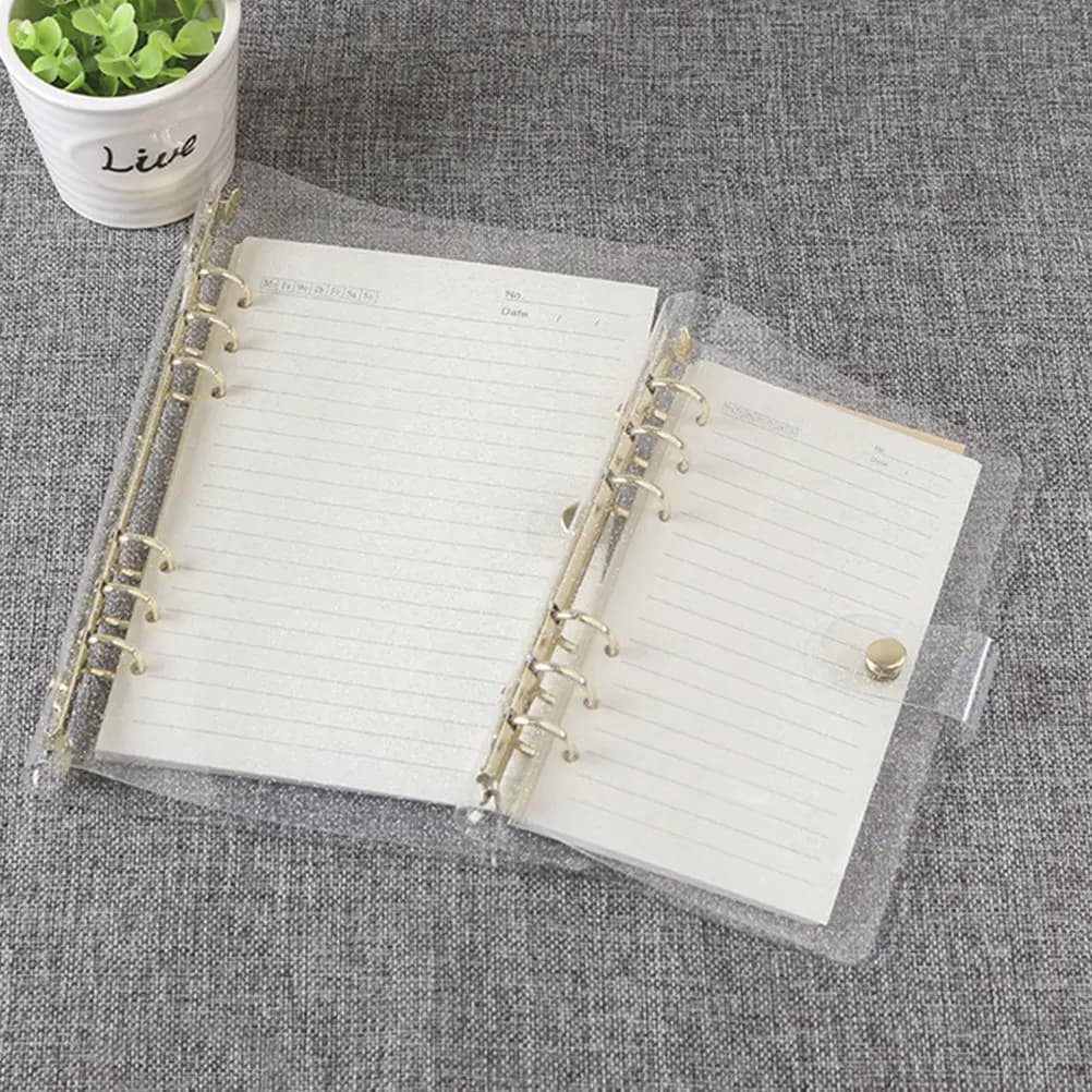 Copertina per Raccoglitore Professionale A5 con Accessori in Acciaio Inossidabile e Finitura Glitterata in PVC per Planner, Quaderni, Diari, Ufficio e Scuola