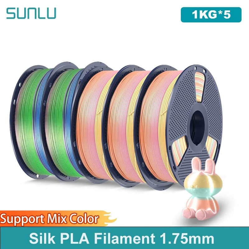 SUNLU 5KG 3D Printer Silk Filament PLA 1.75mm 1000g 3D Printer Filament Wrapped 3D Printer and 3D Pen