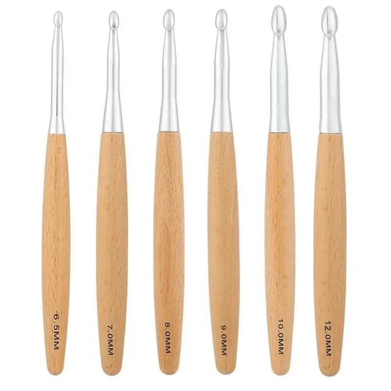 Set di Uncinetti Grandi AEE2 6.5Mm,7.0Mm,8.0Mm,9.0Mm,10.0Mm,12.0Mm, Uncinetti con Manico in Legno di Faggio