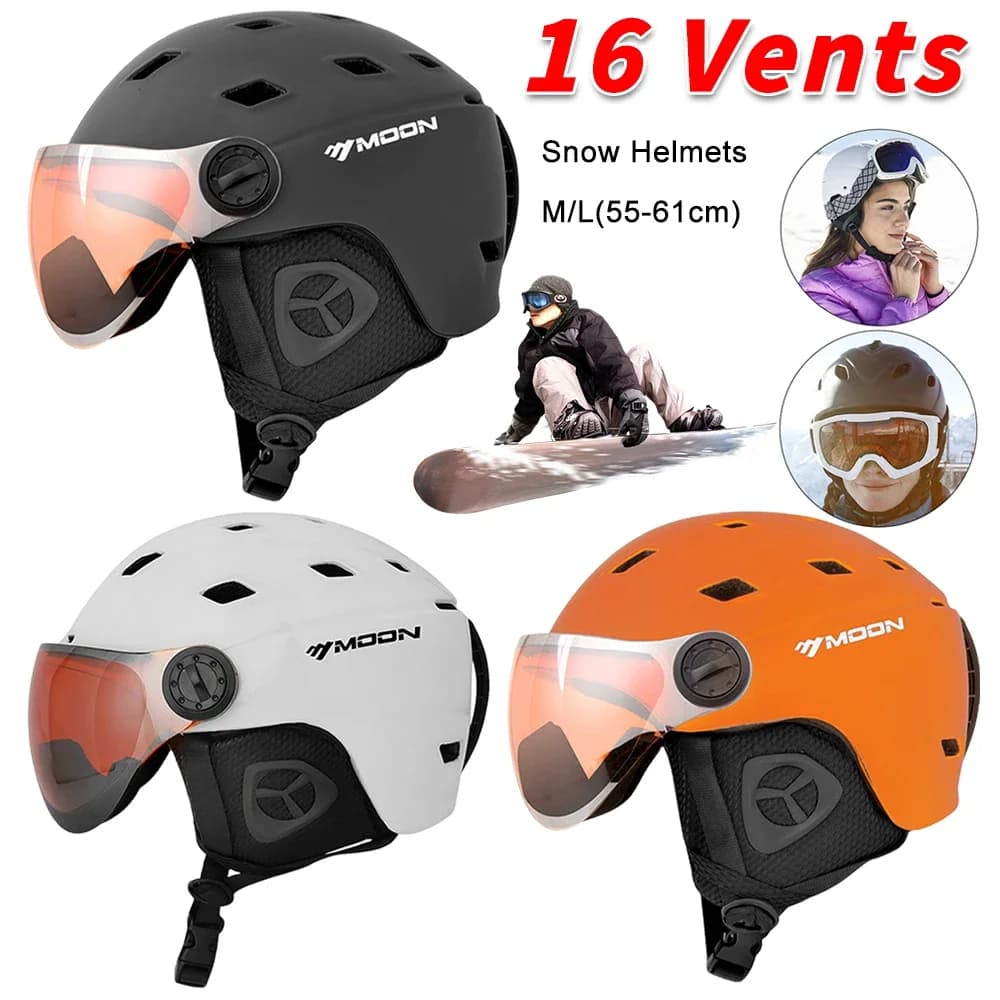 Casco da Sci e Skateboard Regolabile con Occhiali Integrati, Casco Protettivo per Sport Invernali con 16 Prese d'Aria per Attività all'Aperto