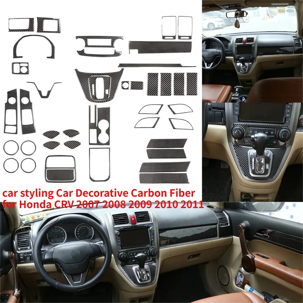 Car styling Auto Decorativa In Fibra di Carbonio per Honda CRV 2007 2008 2009 2010 2011 Nero Adesivi Kit Interni Accessori Auto
