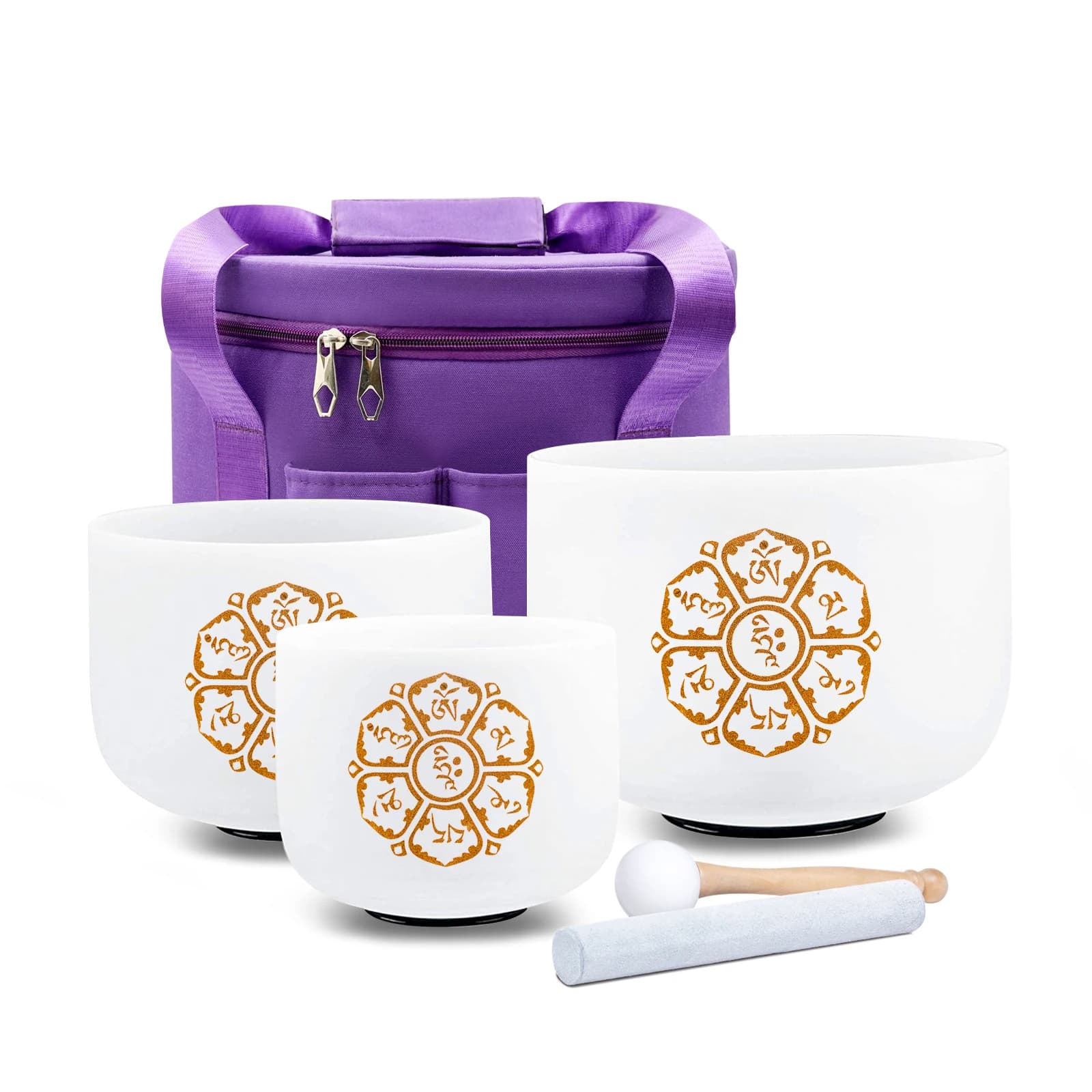 Hye-eun 8"G10"E12"C 3pcs Crystal Singing Bowls Chakra Set of 3 with Carry Cases for Yoga Medication Sound Healing