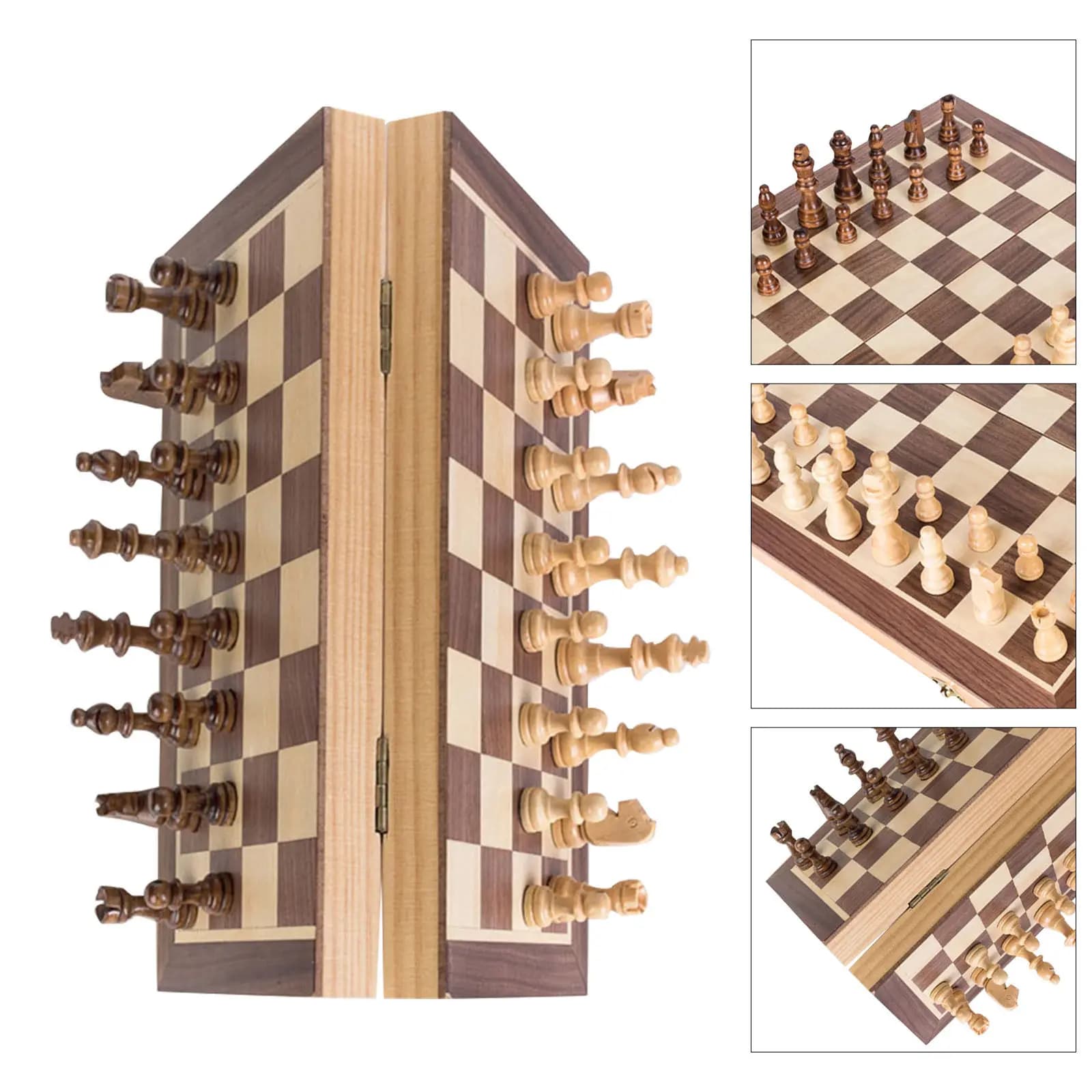 Set di Scacchi Pieghevole in Legno 40Cm, Gioco da Tavolo Portatile con Pezzi Magnetici per Adulti, Casa, Ufficio, Scuola, Picnic
