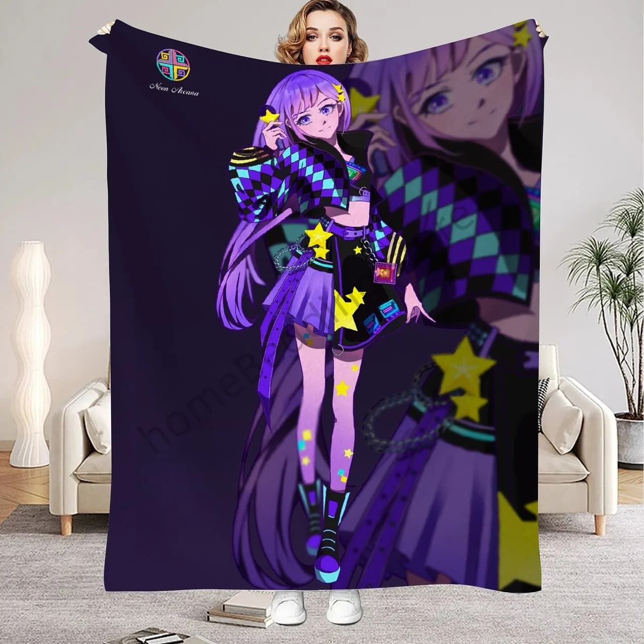 Coperta Aster K-Pop NEON ARCANA, Coperta a Quadri per Ragazze e Ragazzi, Regalo per Bambini, Coperta da Letto con Stampa 3D, Decorazione Regalo per Ragazze