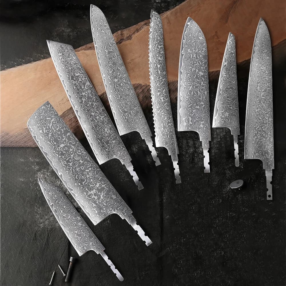 DASHWAY Coltelli da chef forgiati a mano giapponesi Fai da te Full Tang Lama vuota AUS-10 Coltello da cucina in acciaio di Damasco Creazione fai da te Coltello fatto a mano