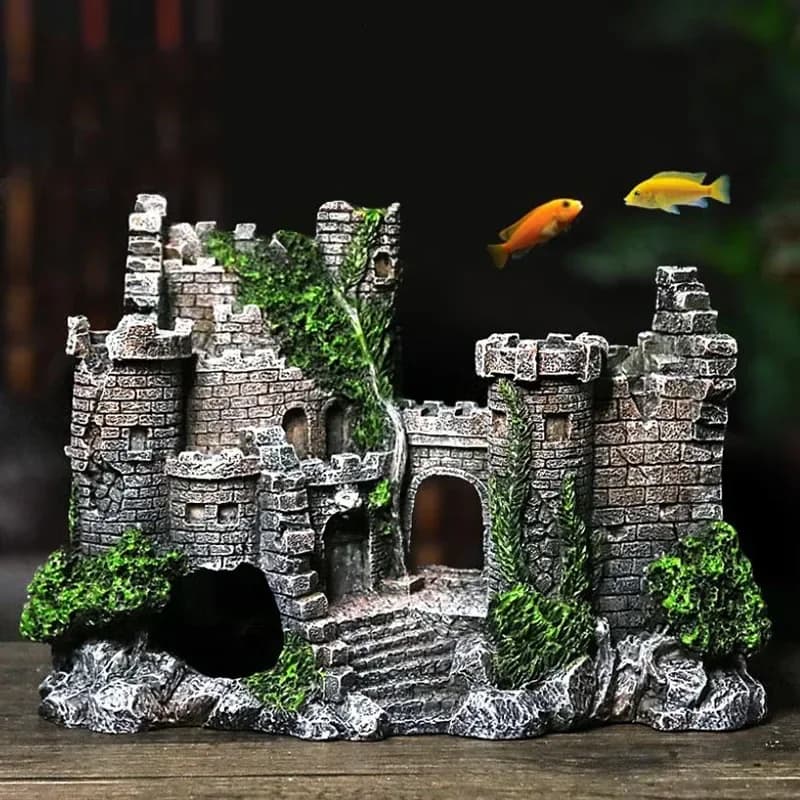 New Resin Artificial Fish Tank Ancient Castle Decoration Aquarium Rock Cave Building Decoration Aquatic Landscaping Ornament