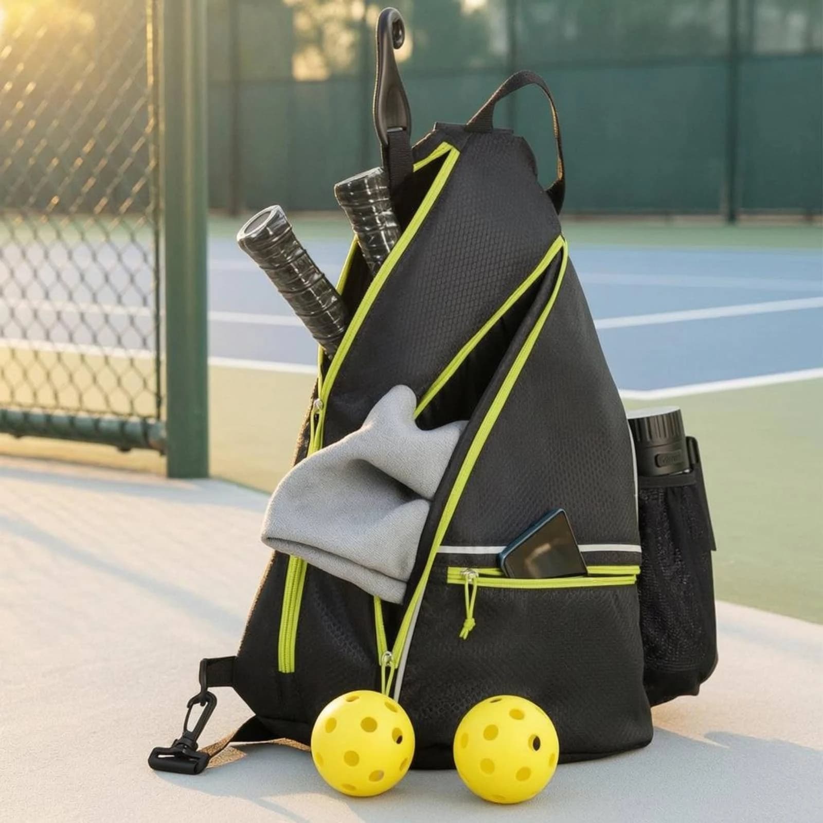 Pickleball Backpack Padded Compartment Pickleball Gear Bag Triangular Backpack Zippered Pockets Rucksack Breathable Mesh