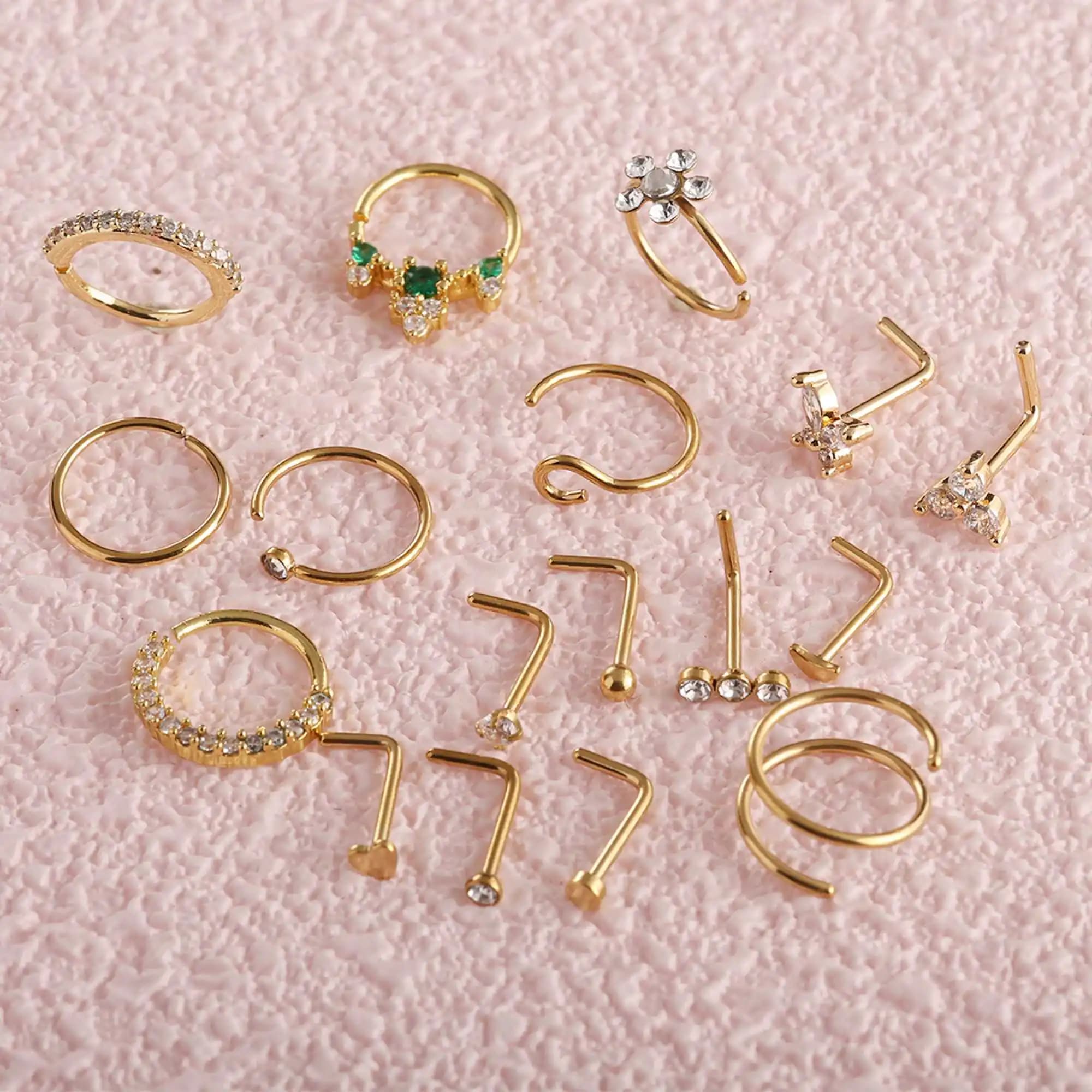 1-18pcs/set Stainless Steel Brass 20G Women's Nose Ring Daith Conch Hoop Earring Helix Clicker Segment Ring for Piercing Jewelry