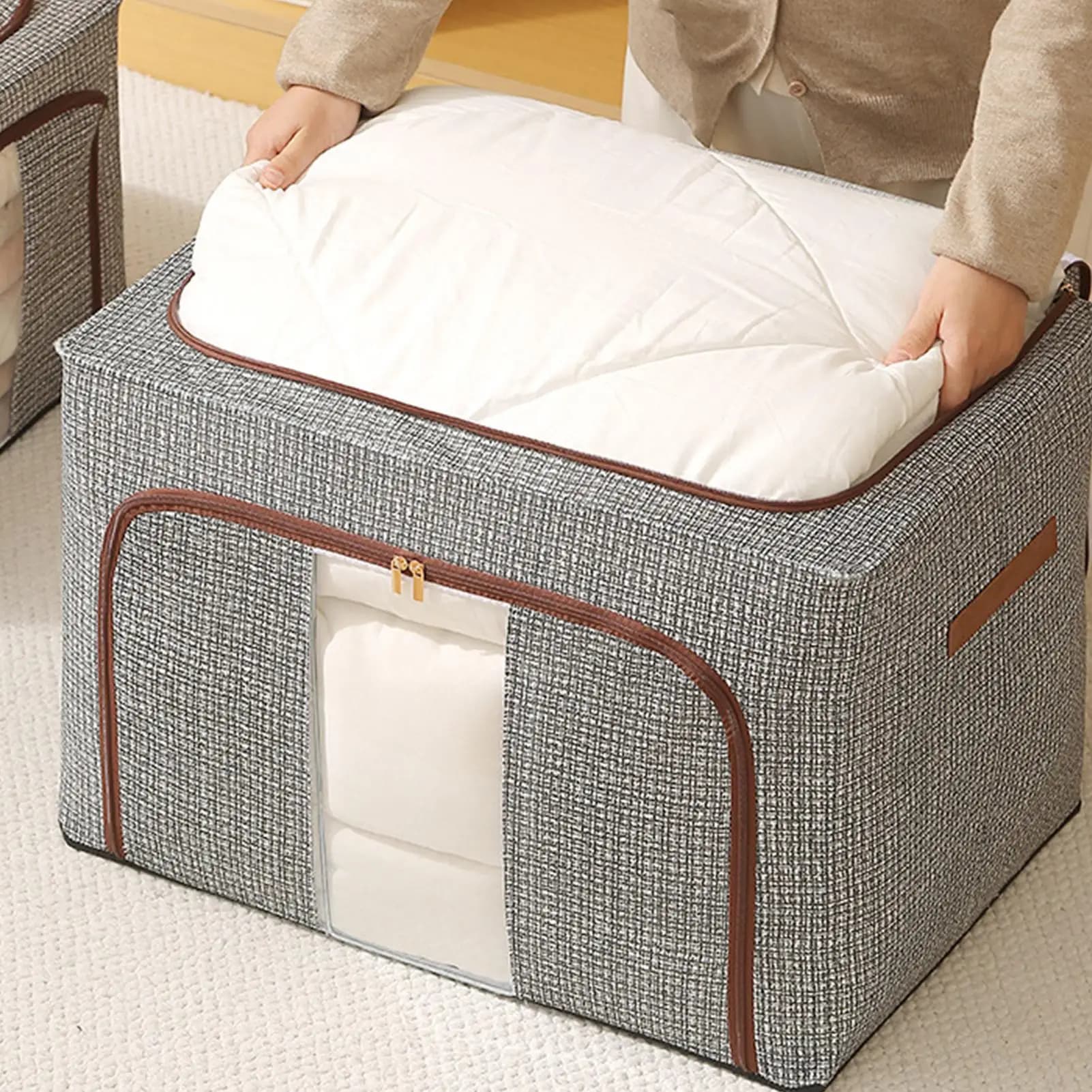 Contenitori per vestiti pieghevoli con cerniera e coperchio, per riporre coperte, lenzuola, cuscini, giocattoli e altri oggetti nell'armadio.