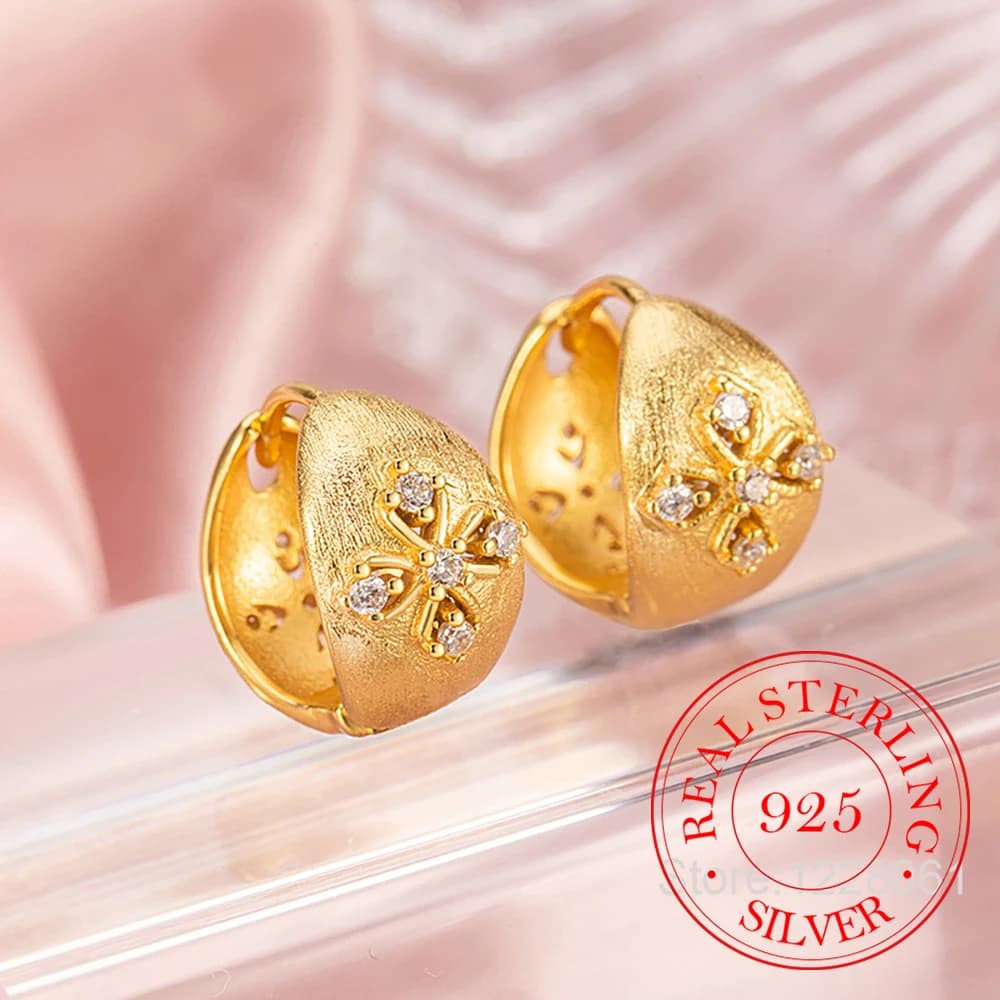 Orecchini a cerchio con fiore a forma di croce con zirconi in argento sterling 925 per le donne, gioielli per feste di nozze per ragazze, amico, regalo