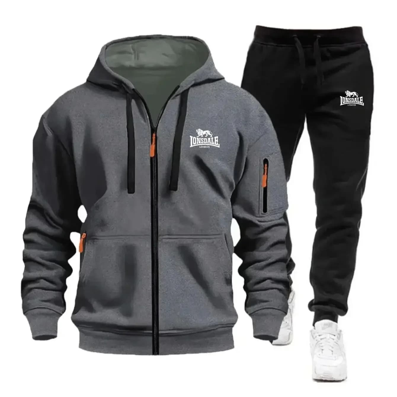 2026 New Brand Men's Winter American-Style Heavy Fleece Zip-Up Hoodie Warm Casual Sports Loose Workwear Trendy Set
