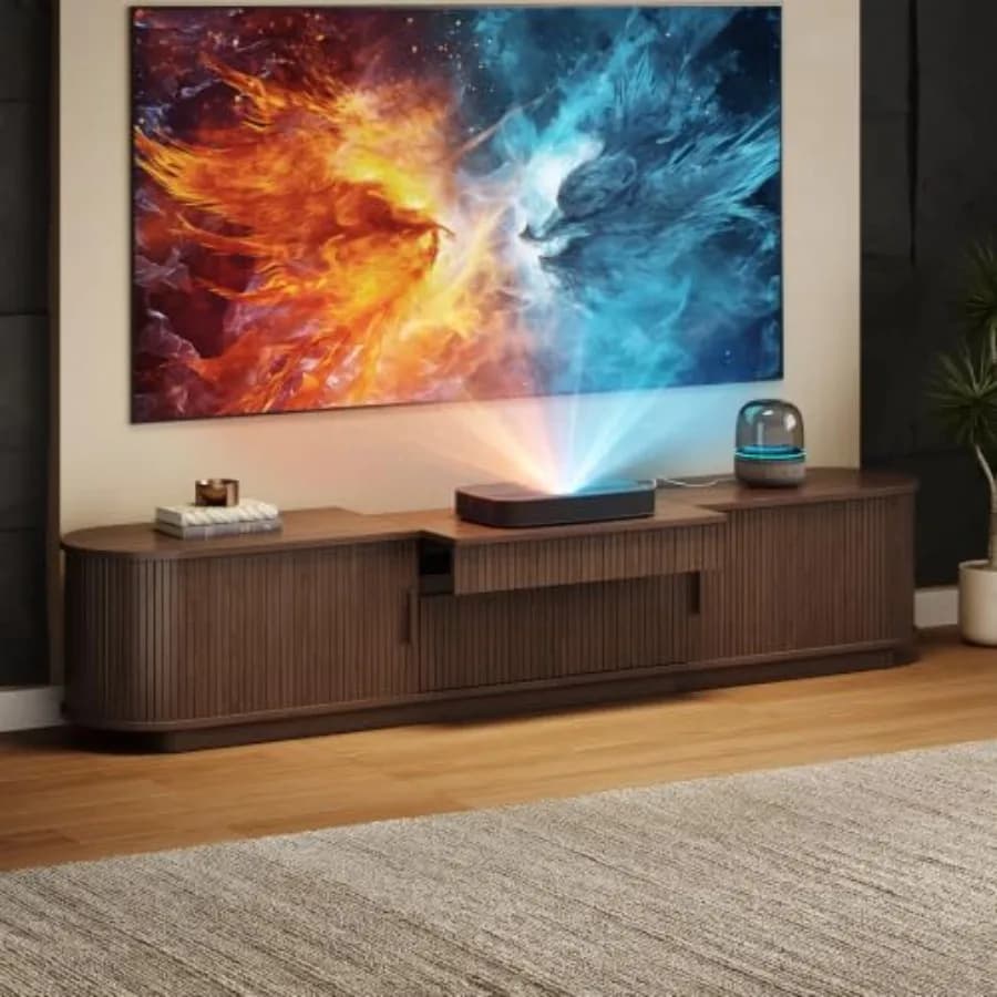 86.6" Projector TV Stand with Outlets for Screen up to 120", Walnut