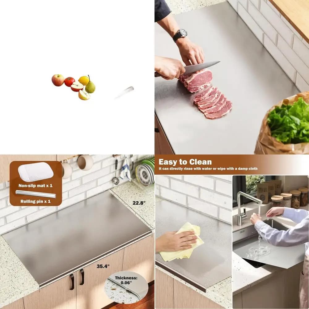 Large stainless steel cutter with Edge, 35.4 x 22.8, Anti-adhesive, Thick, for Mattarello, Meat, Vegetables, Bread and Other