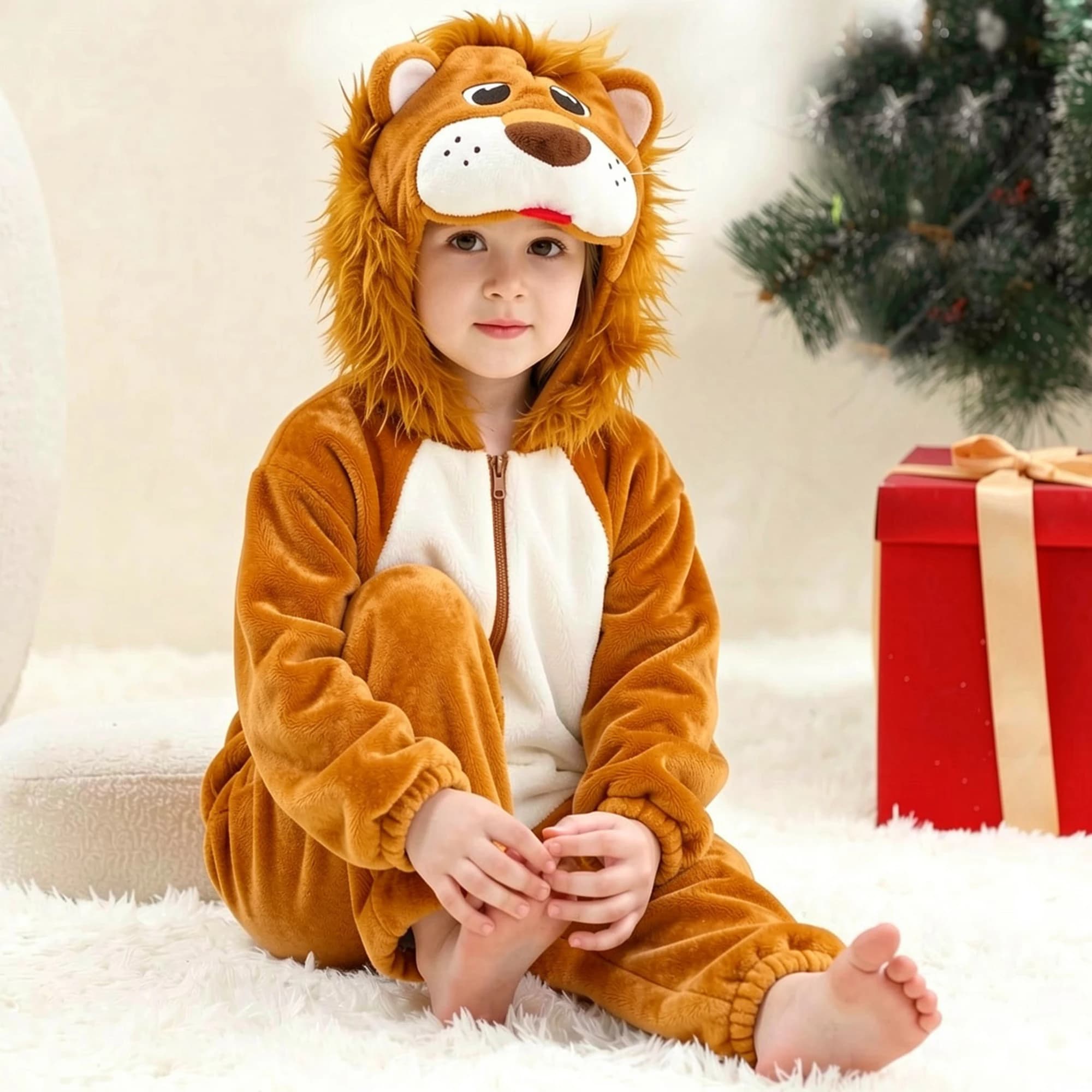 MICHLEY Lion Kids Sleeping Bag Flannel Blanket Sleepers 3-12T Onesie Hooded Pajamas Costume Clothes Jumpsuit For Boys Girls