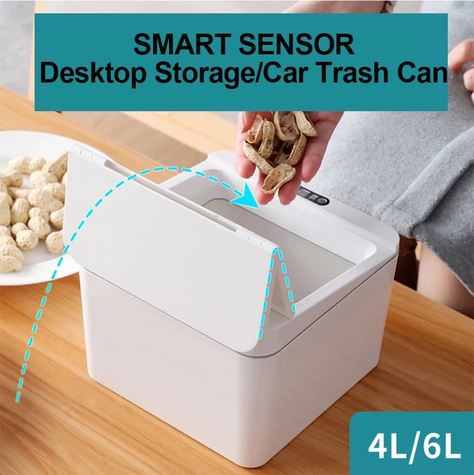 Mini pattumiera da tavolo intelligente Pattumiera automatica con sensore di movimento a infrarossi touchless Pattumiera per auto Stoccaggio portatile per cucina