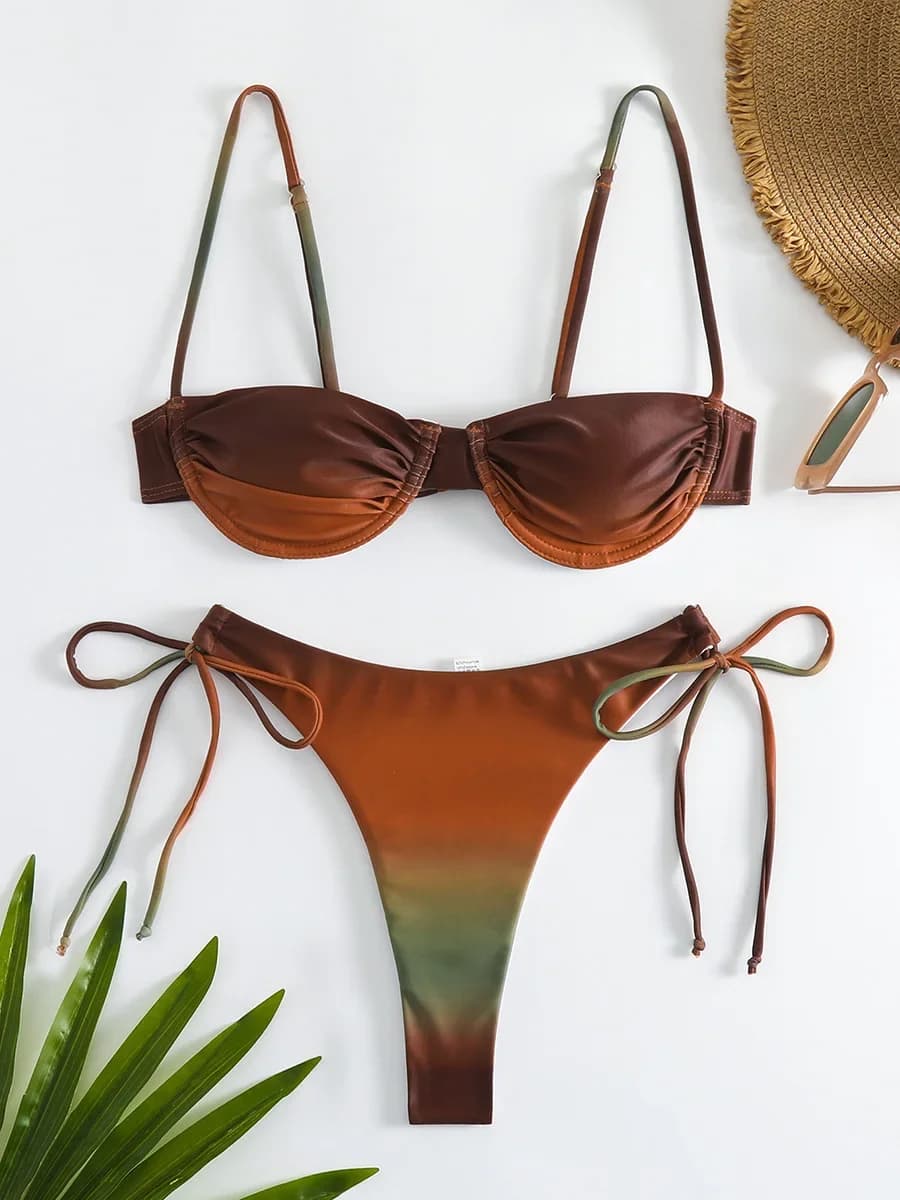 Costume da bagno femminile con taglio alto sfumato con ferretto Costume da bagno donna Costume da bagno bikini a due pezzi Micro perizoma Costume da bagno da bagno