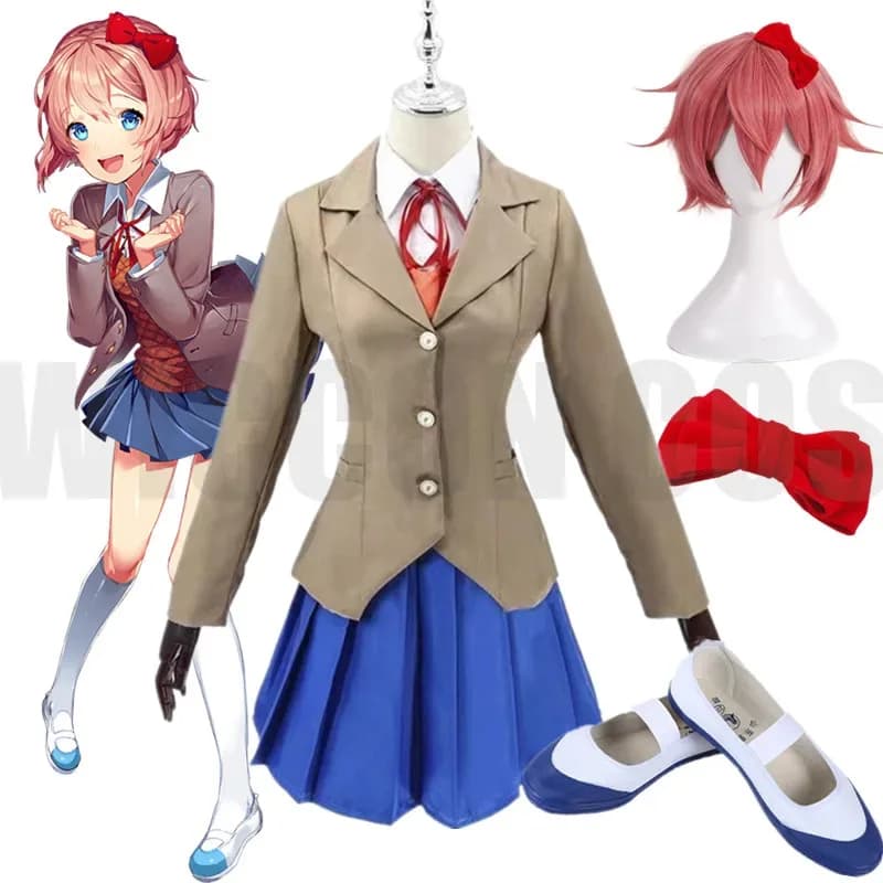 Anime Doki Literature Club Sayori Monika Yuri Natsuki Costume Cosplay Girl School Girl Woman Uniformx;8'm6,