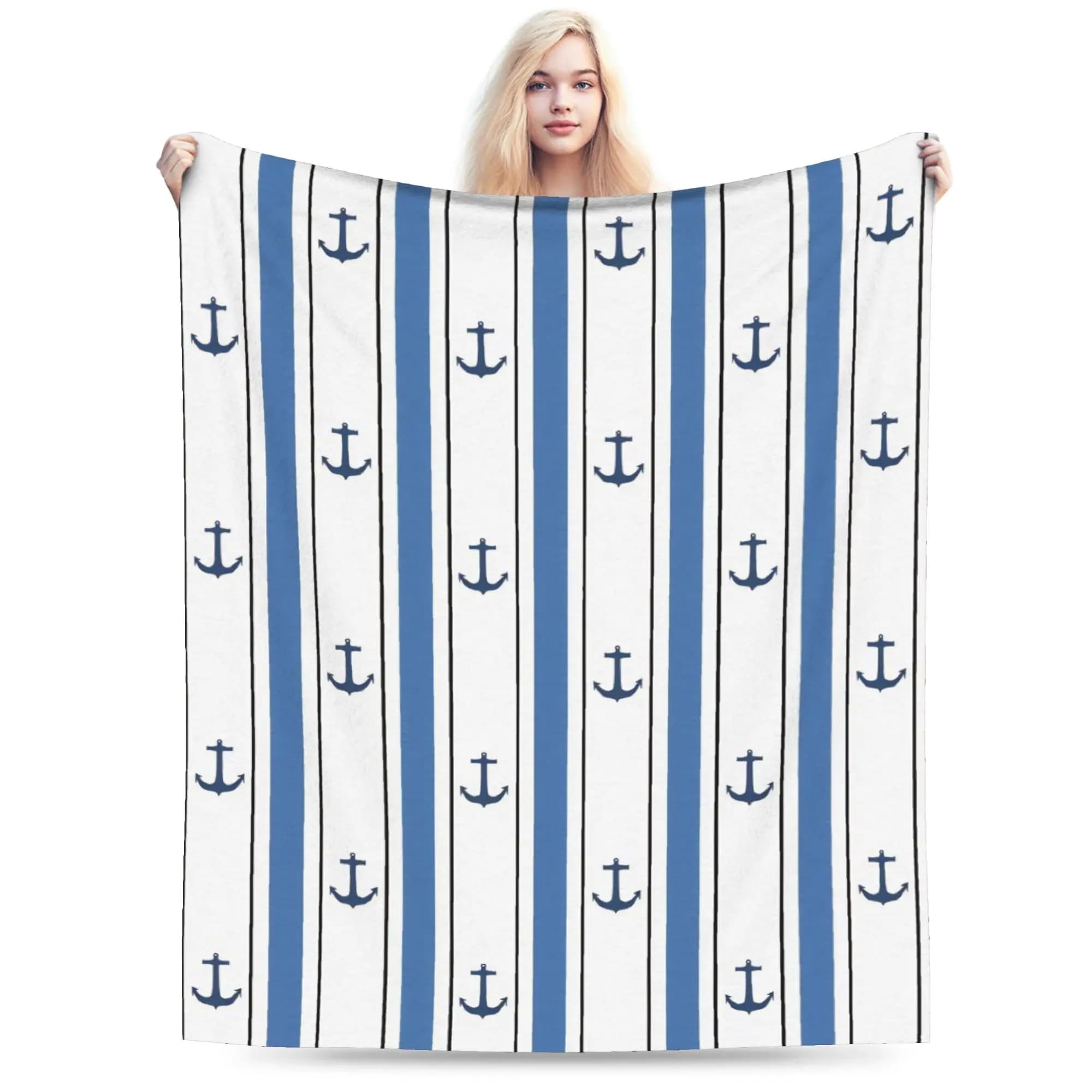 Coperte Nautiche con Ancora, Coperta in Peluche Super Calda e Originale per Ragazze e Ragazzi, Copriletto in Flanella per Divano e Letto