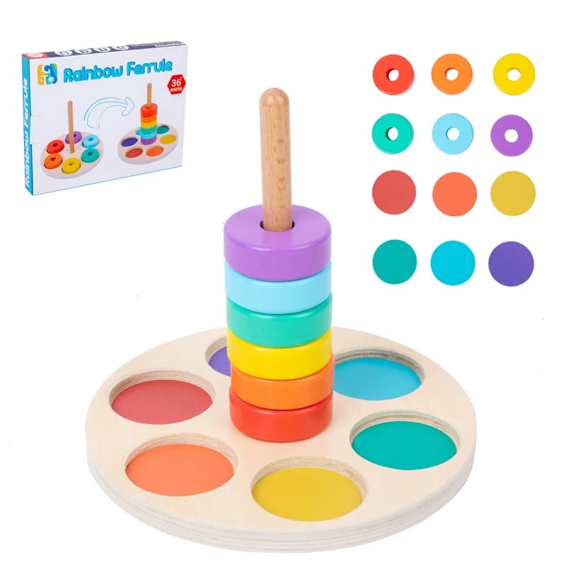 Giocattolo impilabile arcobaleno in legno per bambini classificazione dei blocchi colorati Montessori e giochi nidificati abbinamento di forme di allenamento a motore Fine