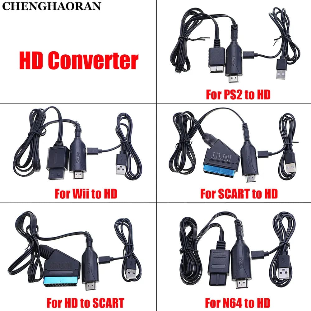 For PS1 PS2 WII N64 Converter Adapter Compatible from Scart to HDMI Connection Cable HD Output 720P/1080P for TV HD DVD PC DCD 1M