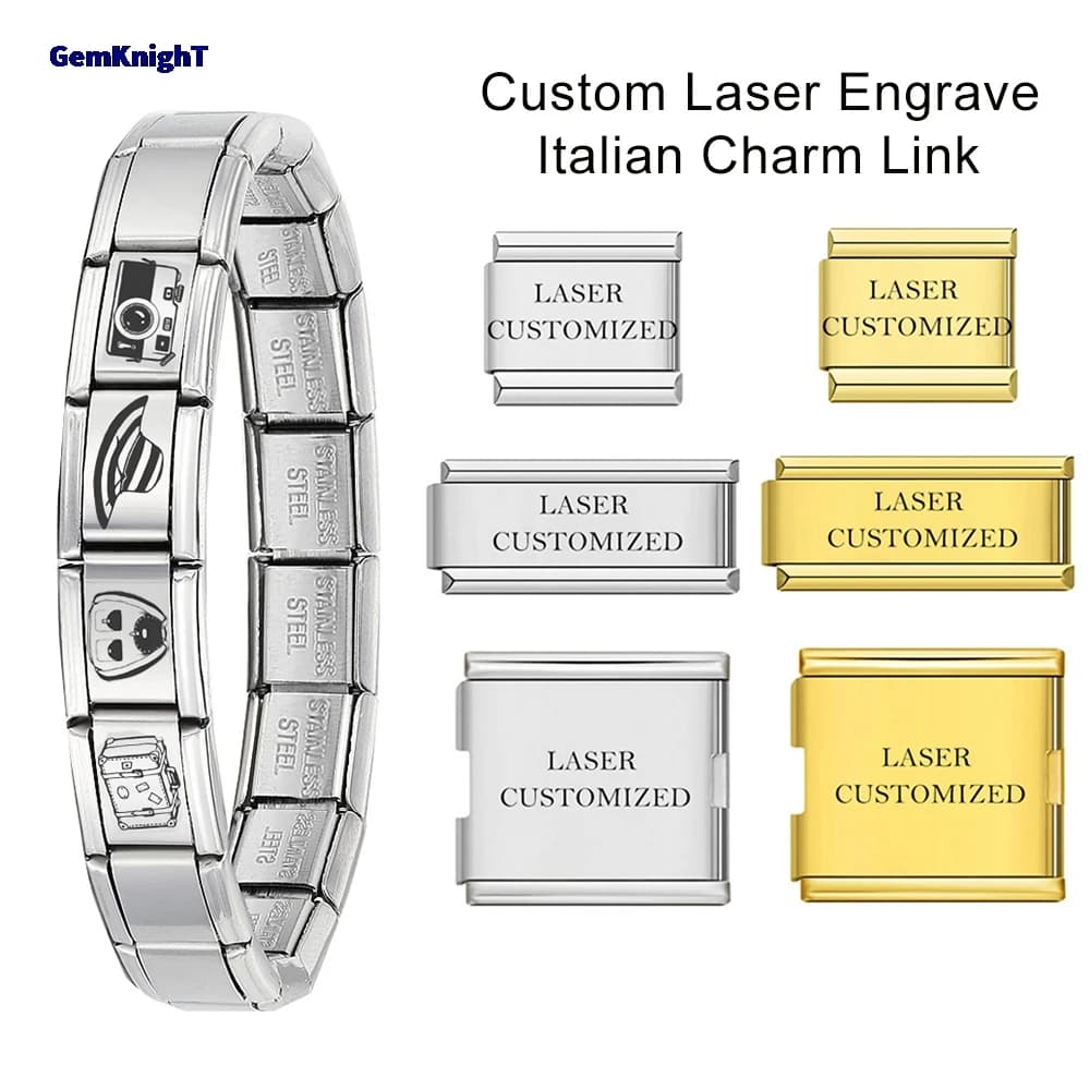 Personalizzato incisione laser 9/18mm fascino italiano collegamento adatto braccialetto in acciaio inossidabile fai da te creazione di perline moda donna uomo gioielli