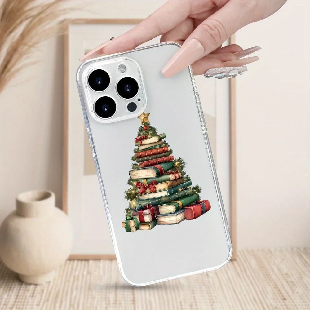 Book-Style Christmas Tree Pattern New Trendy Transparent Tpu Phone Case, Suitable for iPhone 17 Air Pro Max iPhone 16 15 14 13 12 11 XS Xr X 7 8 12/13 Mini Plus Pro Max Se Birthday/Valentine's Day/Gift for Boyfriend/Girlfriend