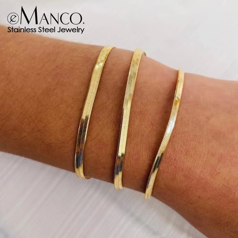 eManco Bracciale a catena classico con serpente di tendenza da donna Colore oro Larghezza 2/3/4/5MM Bracciale a catena in acciaio inossidabile per regalo di gioielli da donna